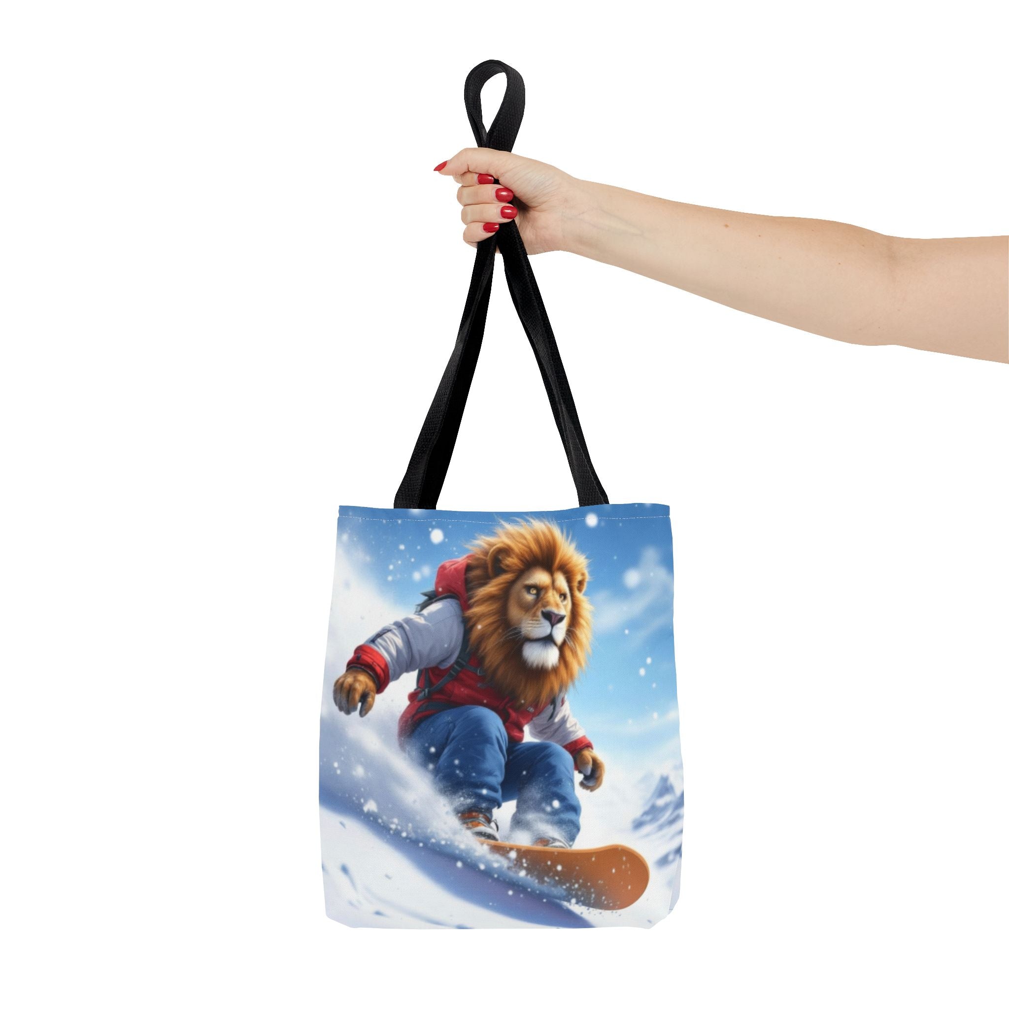Snowboarding Lion Tote Bag — Cute Winter Animal Skiing Canvas Tote