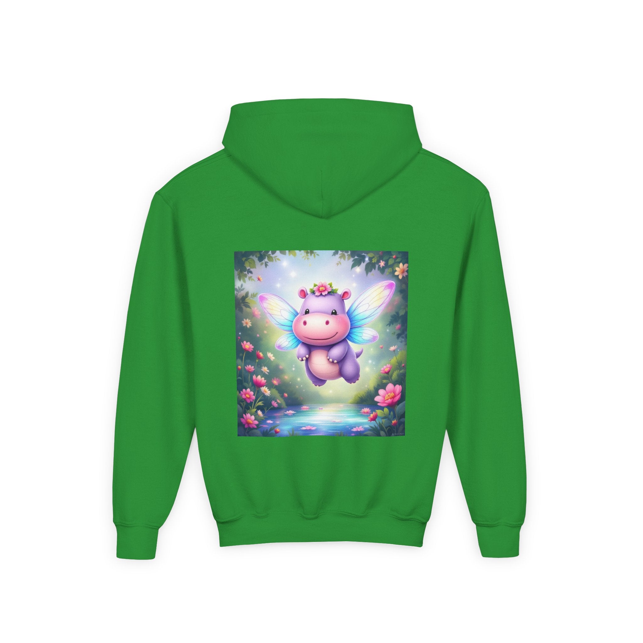 Whimsical Fairy Hippo Hooded Sweatshirt for Kids, Cute Gifts, Cozy Hoodie, Floral Design, Birthday Present