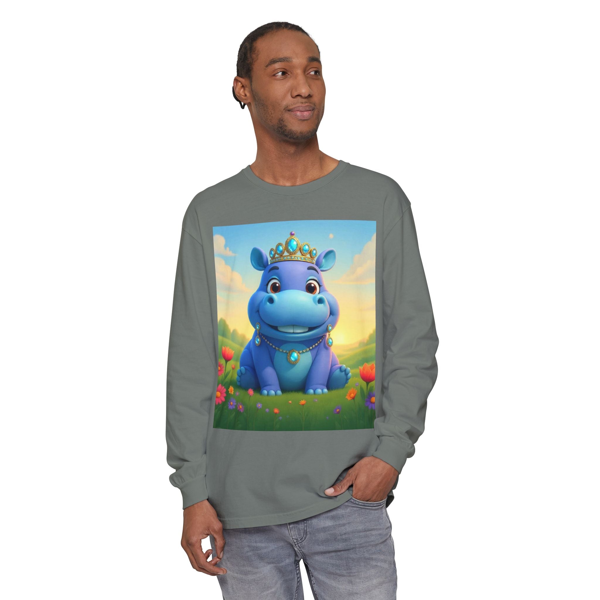 Whimsical Princess Hippo Long Sleeve T-Shirt