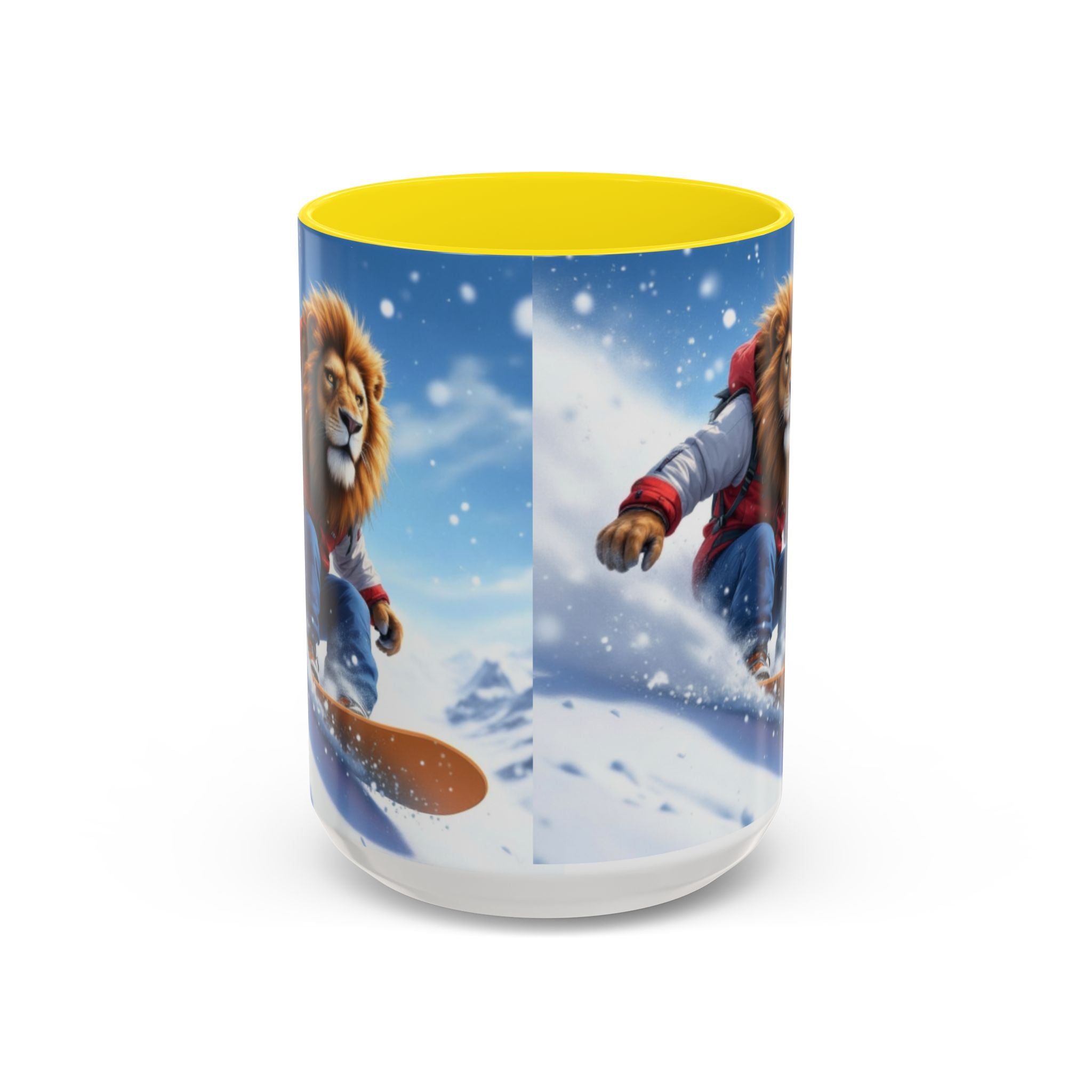 Snowboarding Lion Coffee Mug — Winter Sports Animal Art 11/15oz