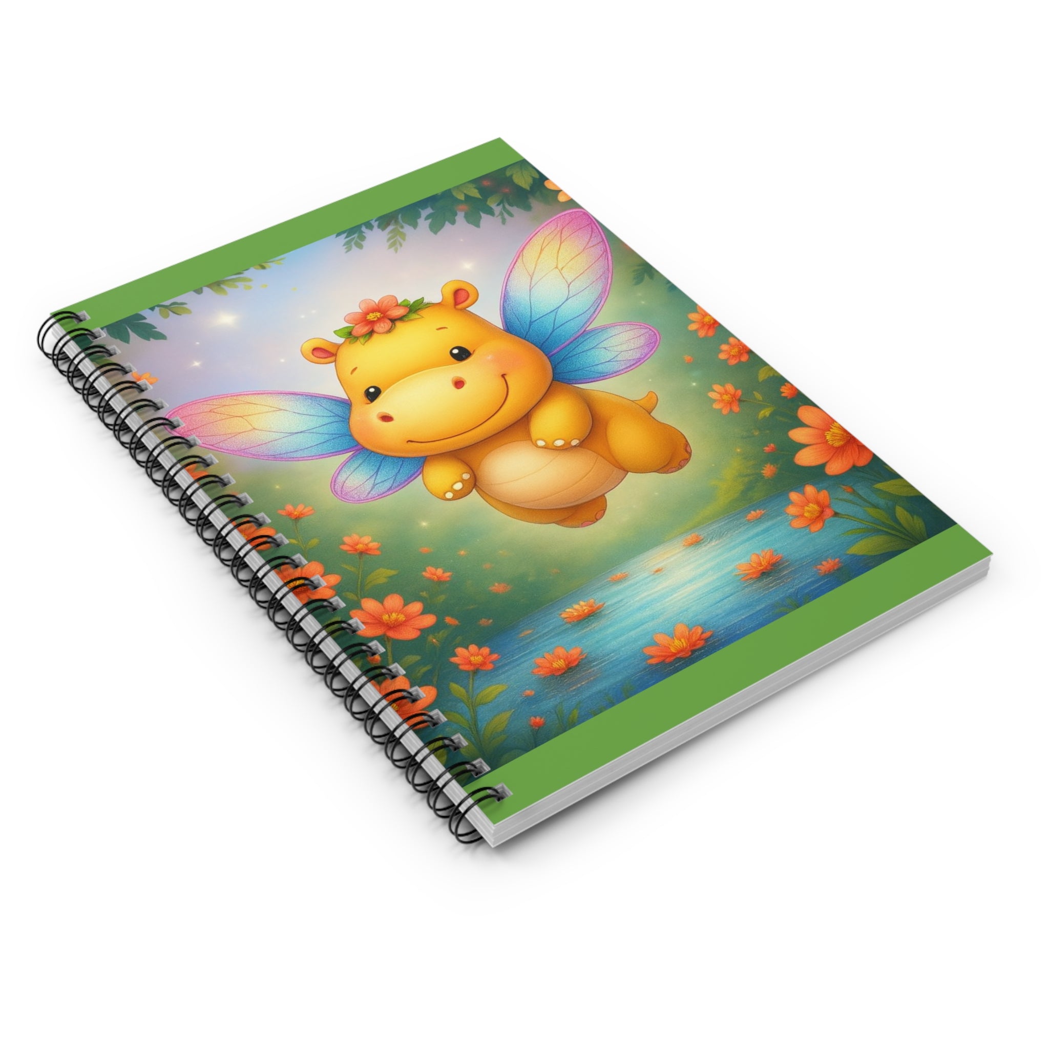 Cute Flying Hippo Fairy Notebook — Ruled Spiral Journal for Kids