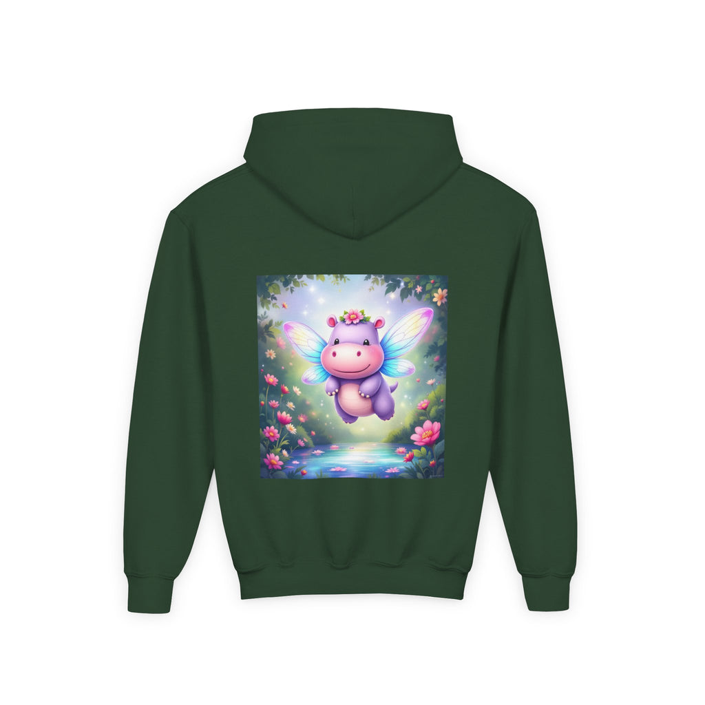 Whimsical Fairy Hippo Hooded Sweatshirt for Kids, Cute Gifts, Cozy Hoodie, Floral Design, Birthday Present