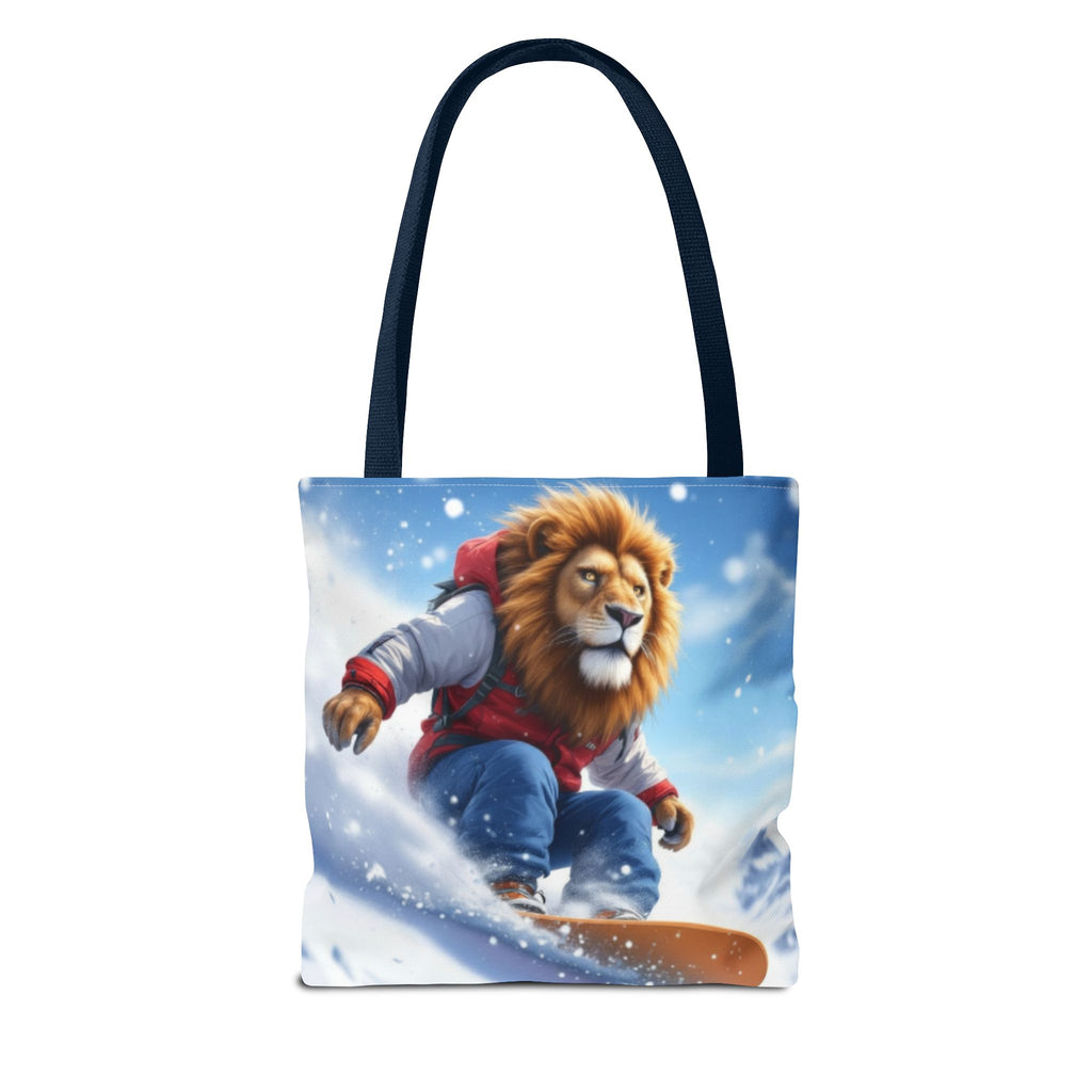 Snowboarding Lion Tote Bag — Cute Winter Animal Skiing Canvas Tote