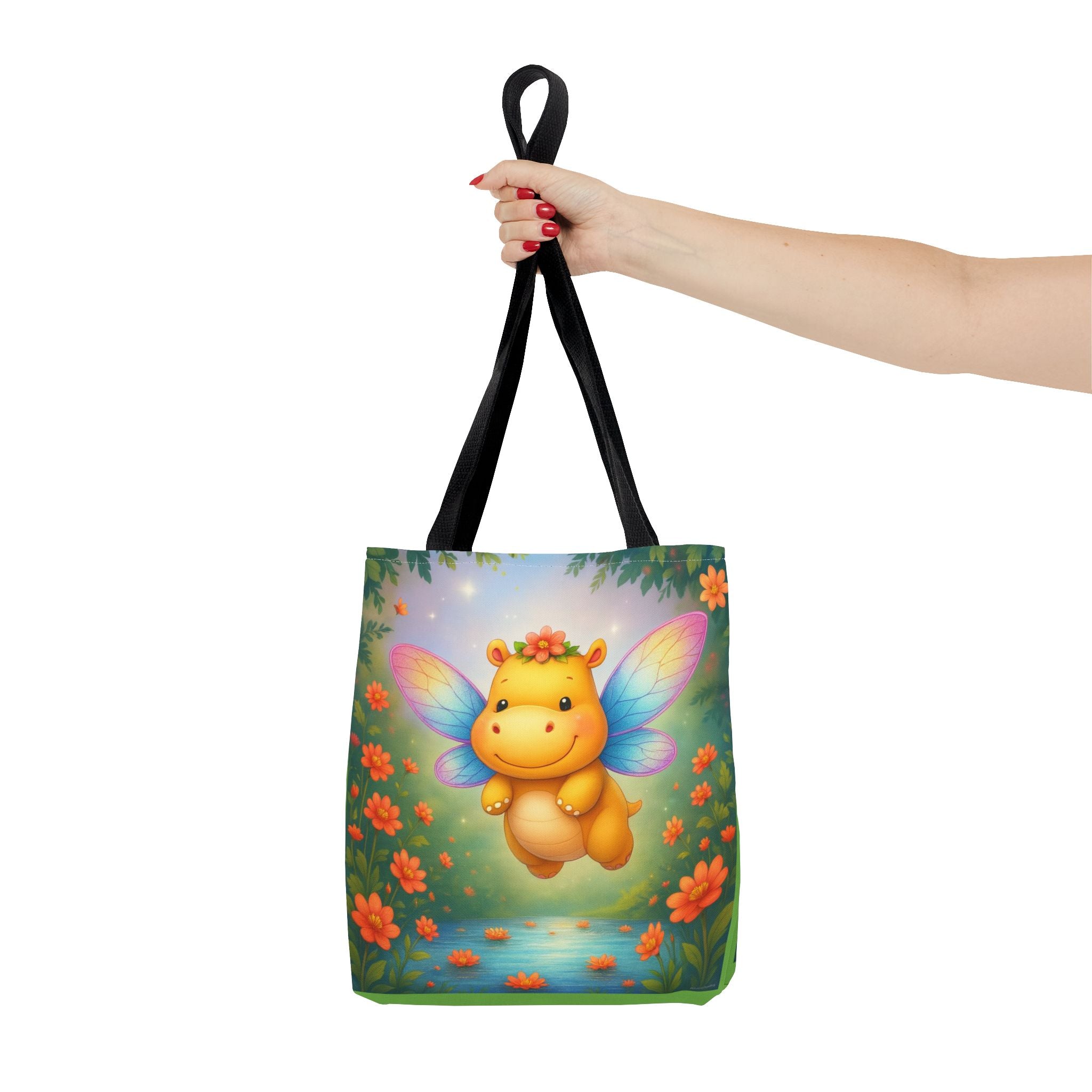 Fairy Hippo Tote Bag — Cute Floral Magic Wings Canvas Tote