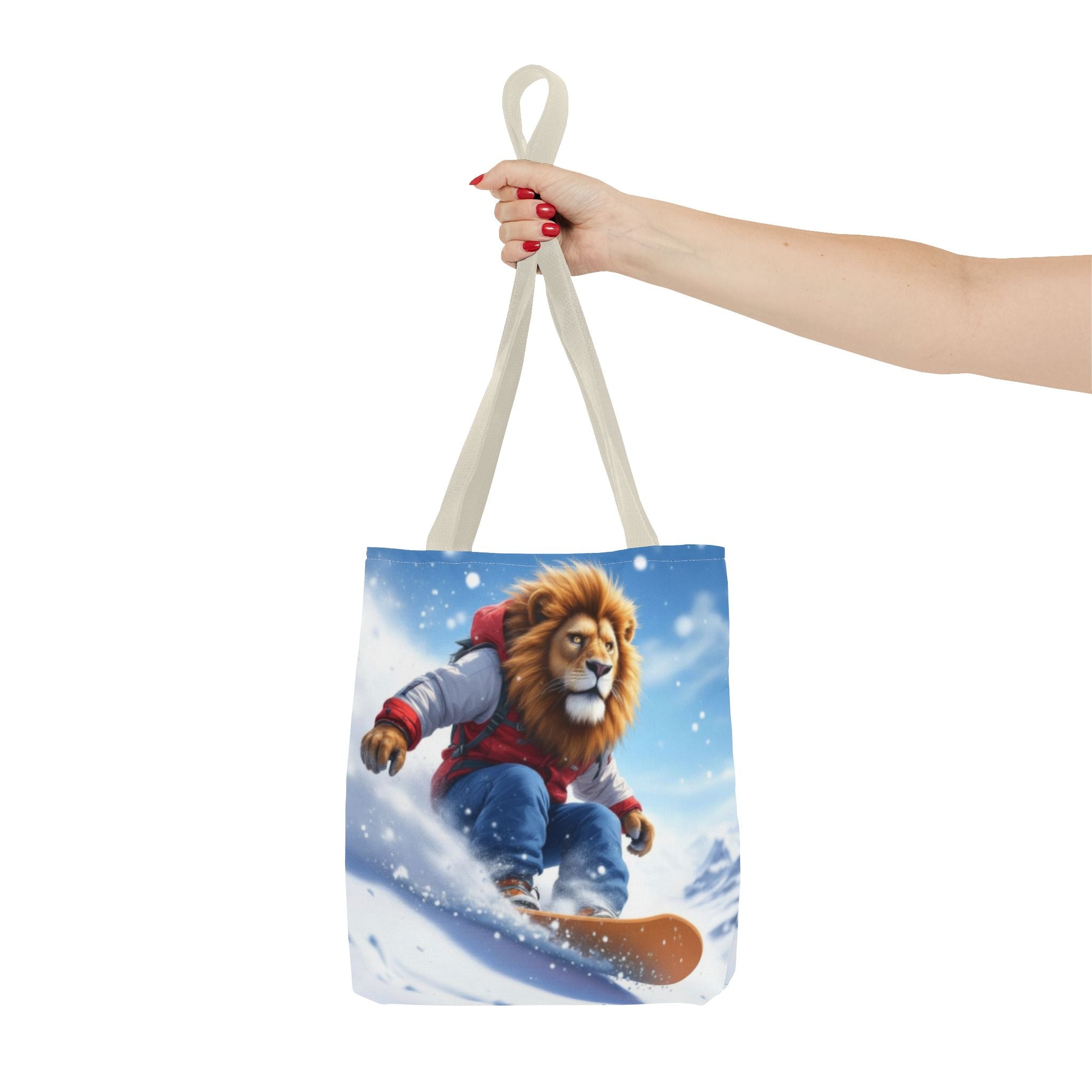 Snowboarding Lion Tote Bag — Cute Winter Animal Skiing Canvas Tote