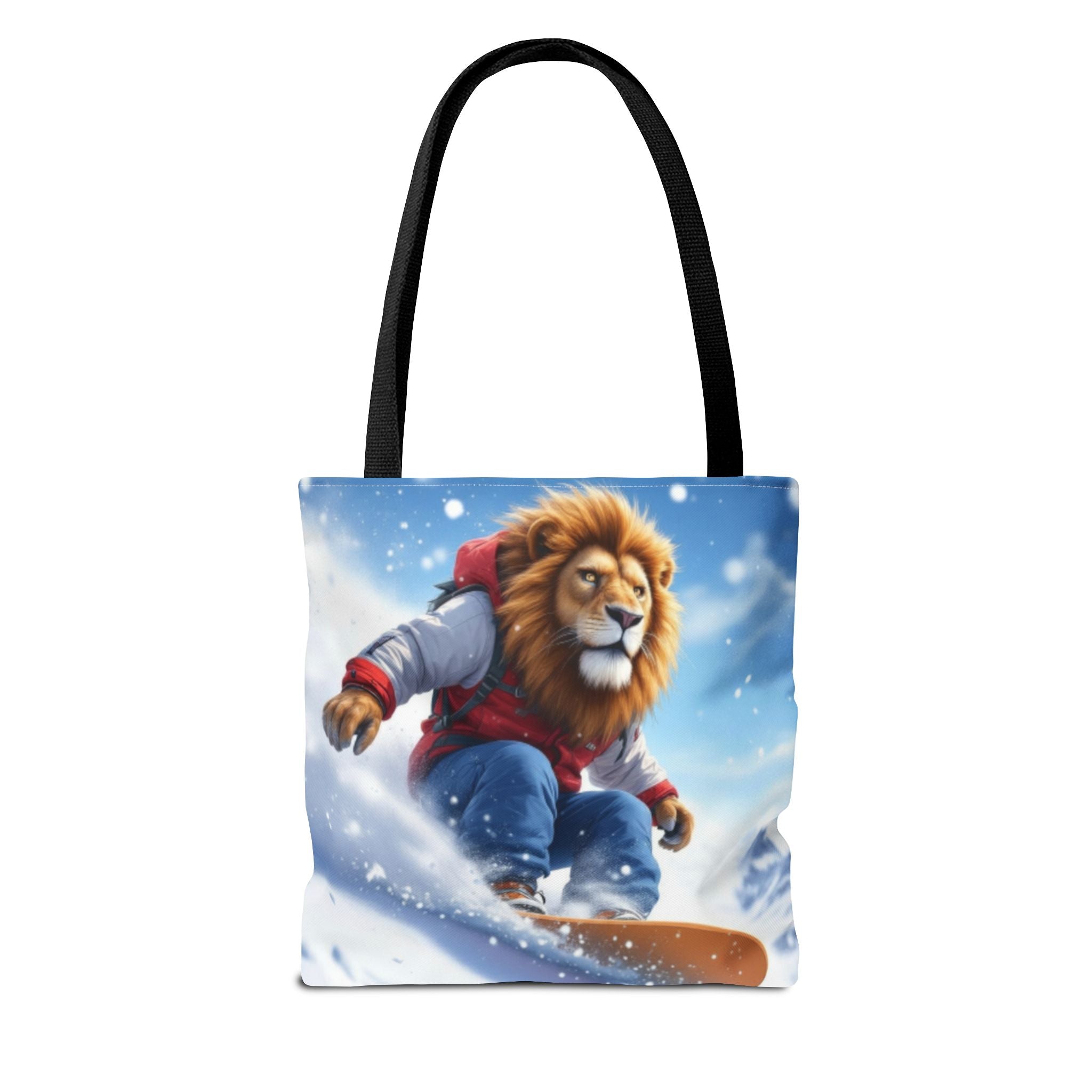 Snowboarding Lion Tote Bag — Cute Winter Animal Skiing Canvas Tote