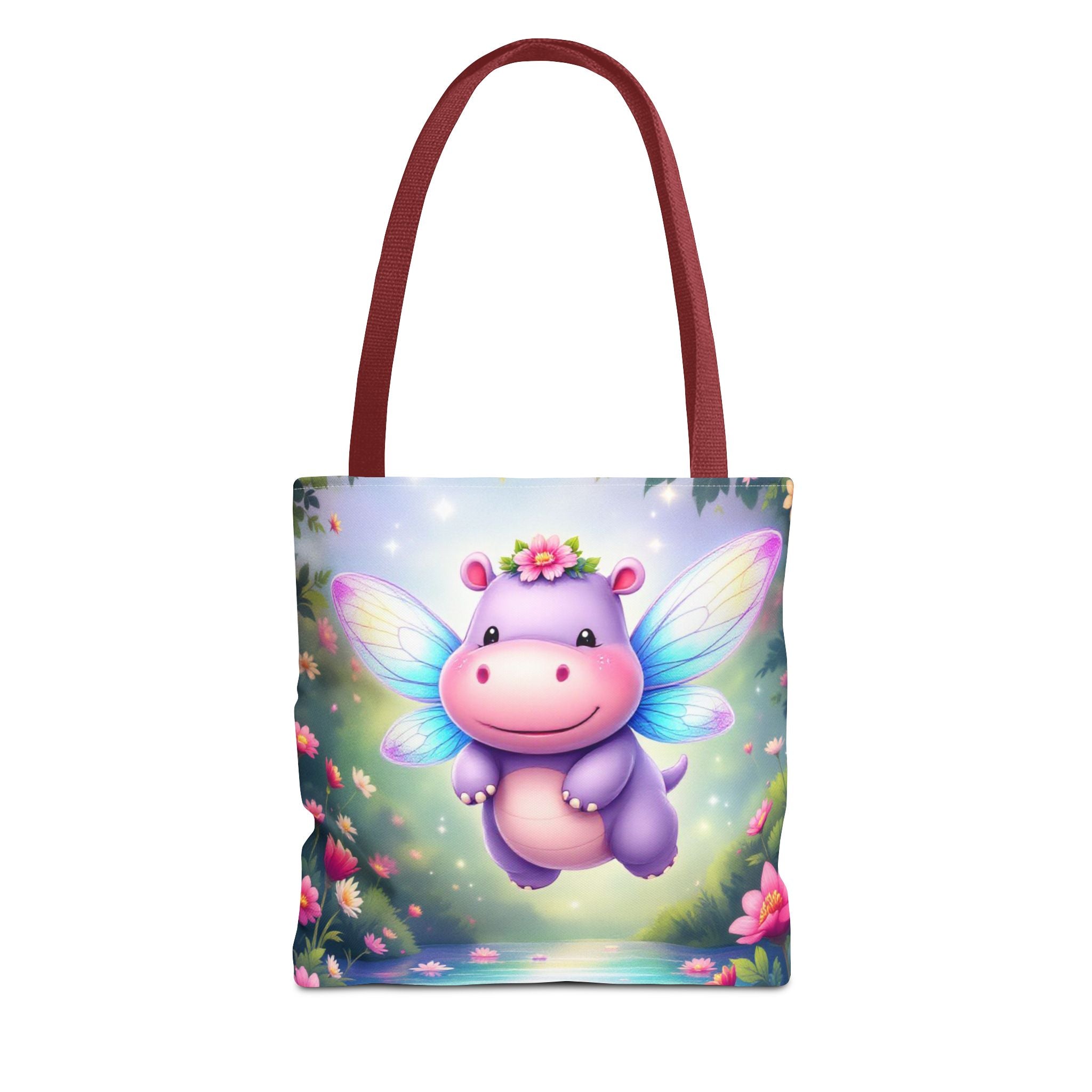 Cute Fairy Hippo Tote Bag — Magical Flower Wings All-Over Print