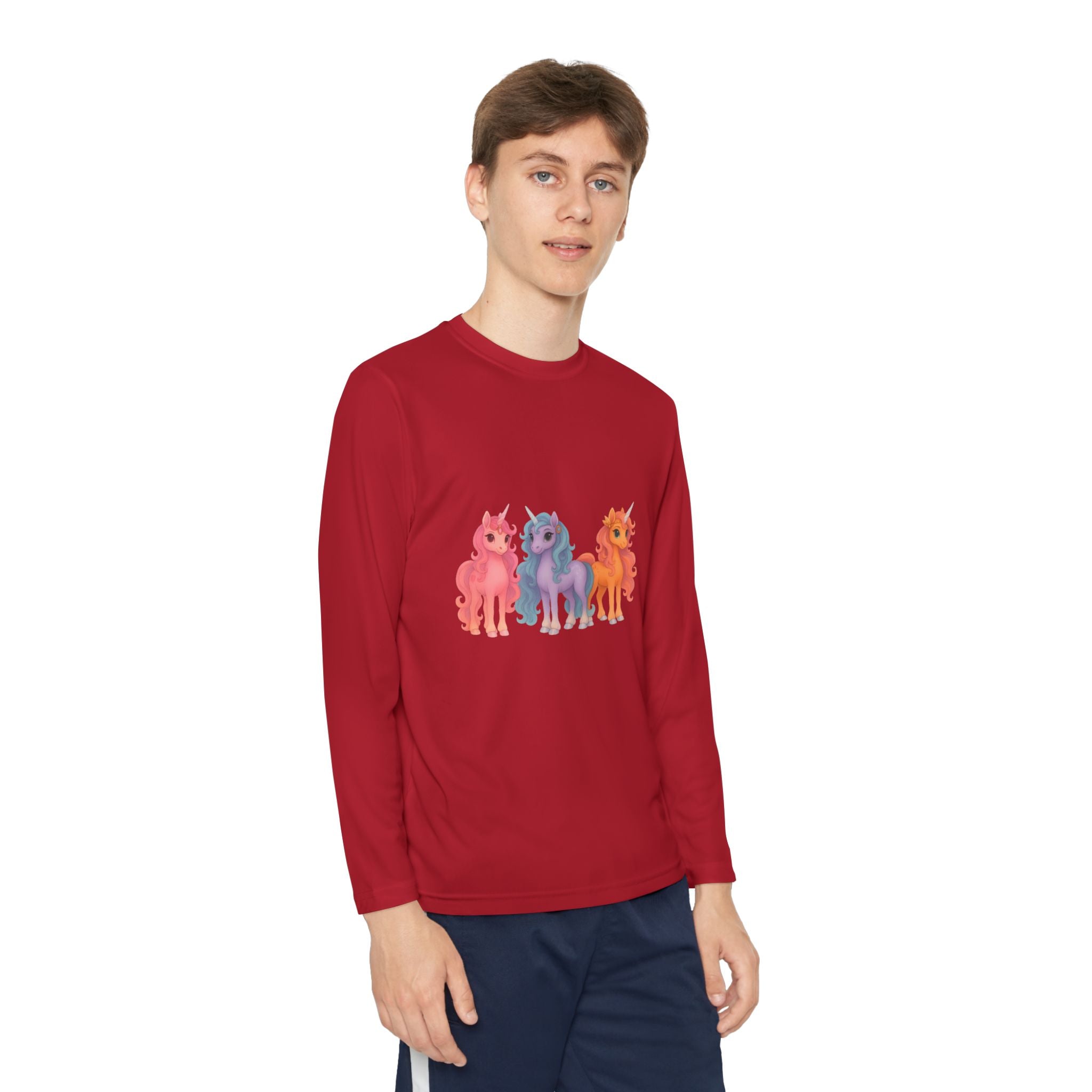 Youth Long Sleeve Tee — Colorful Cartoon Ponies Graphic