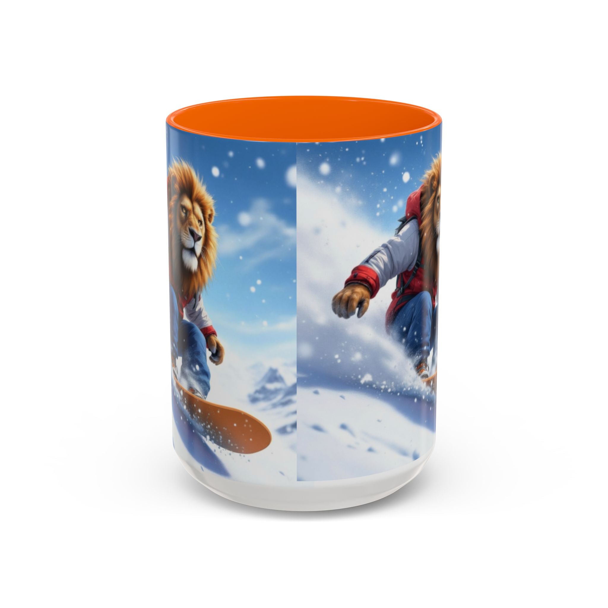 Snowboarding Lion Coffee Mug — Winter Sports Animal Art 11/15oz