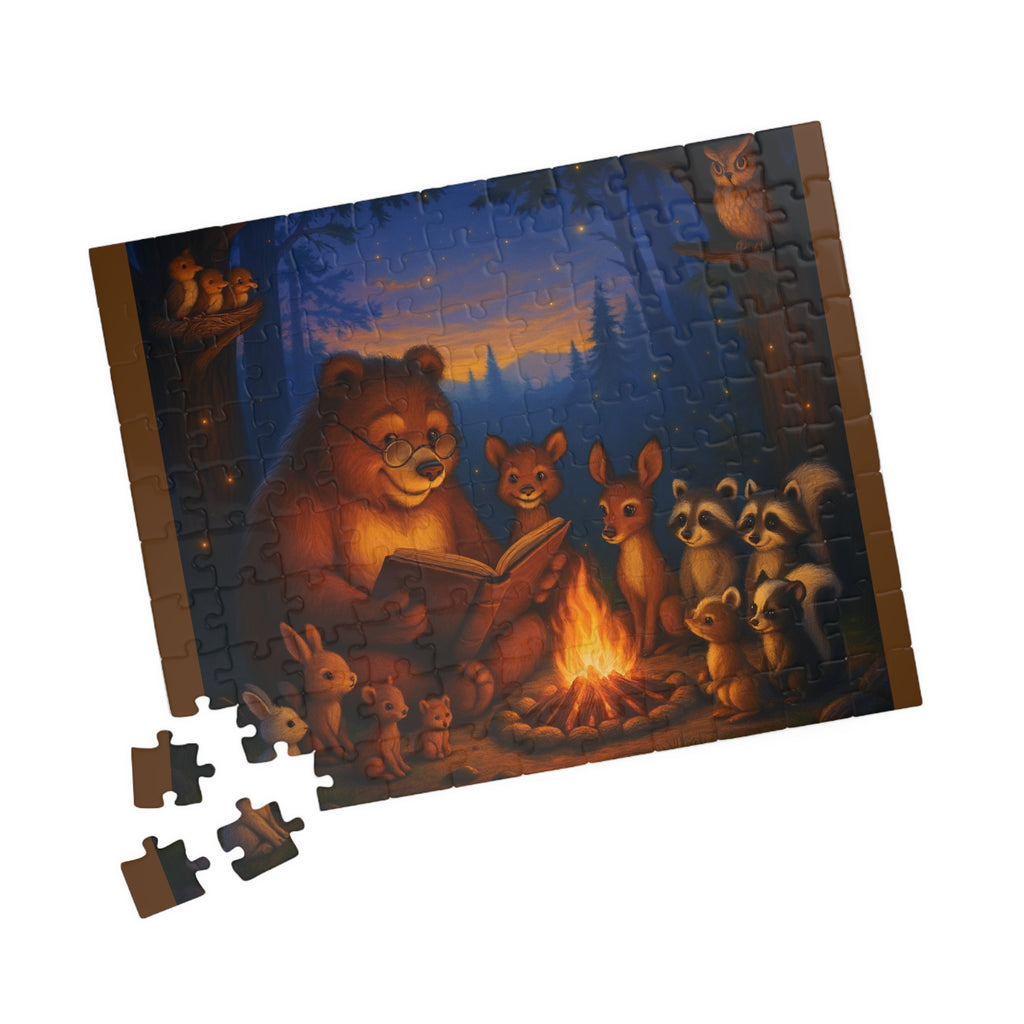 Forest Campfire Animal Story Puzzle — Cozy Nighttime Jigsaw (110–1014 pcs)