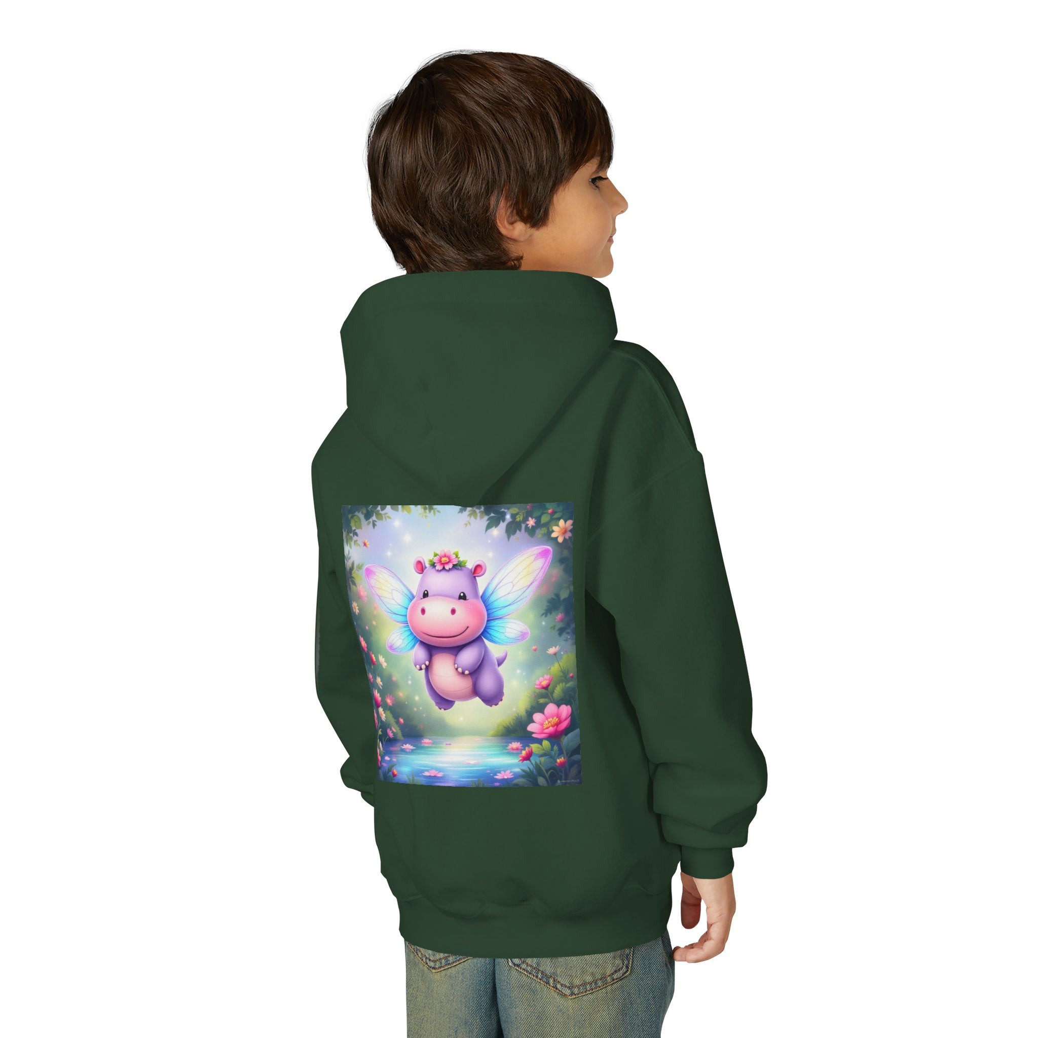 Whimsical Fairy Hippo Hooded Sweatshirt for Kids, Cute Gifts, Cozy Hoodie, Floral Design, Birthday Present