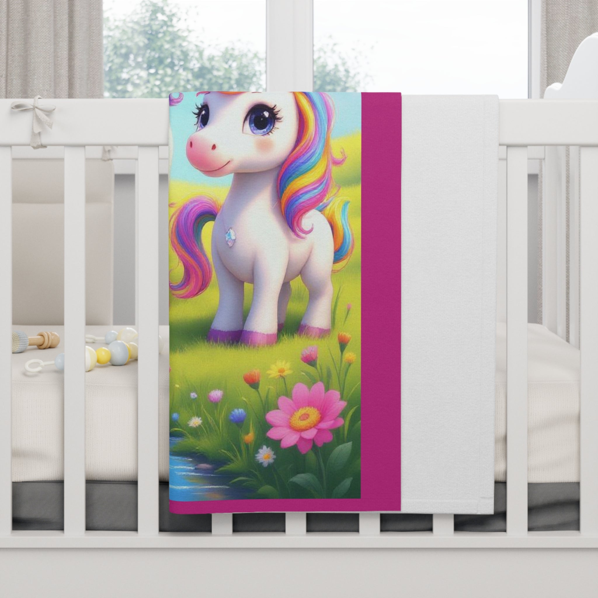 Baby Blanket - Whimsical Unicorn Mother with 2 Baby Unicorns Design