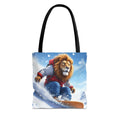 Snowboarding Lion Tote Bag — Cute Winter Animal Skiing Canvas Tote