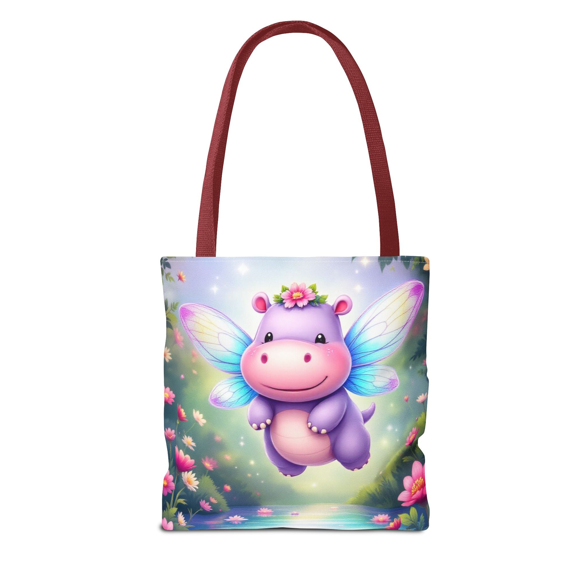 Cute Fairy Hippo Tote Bag — Magical Flower Wings All-Over Print