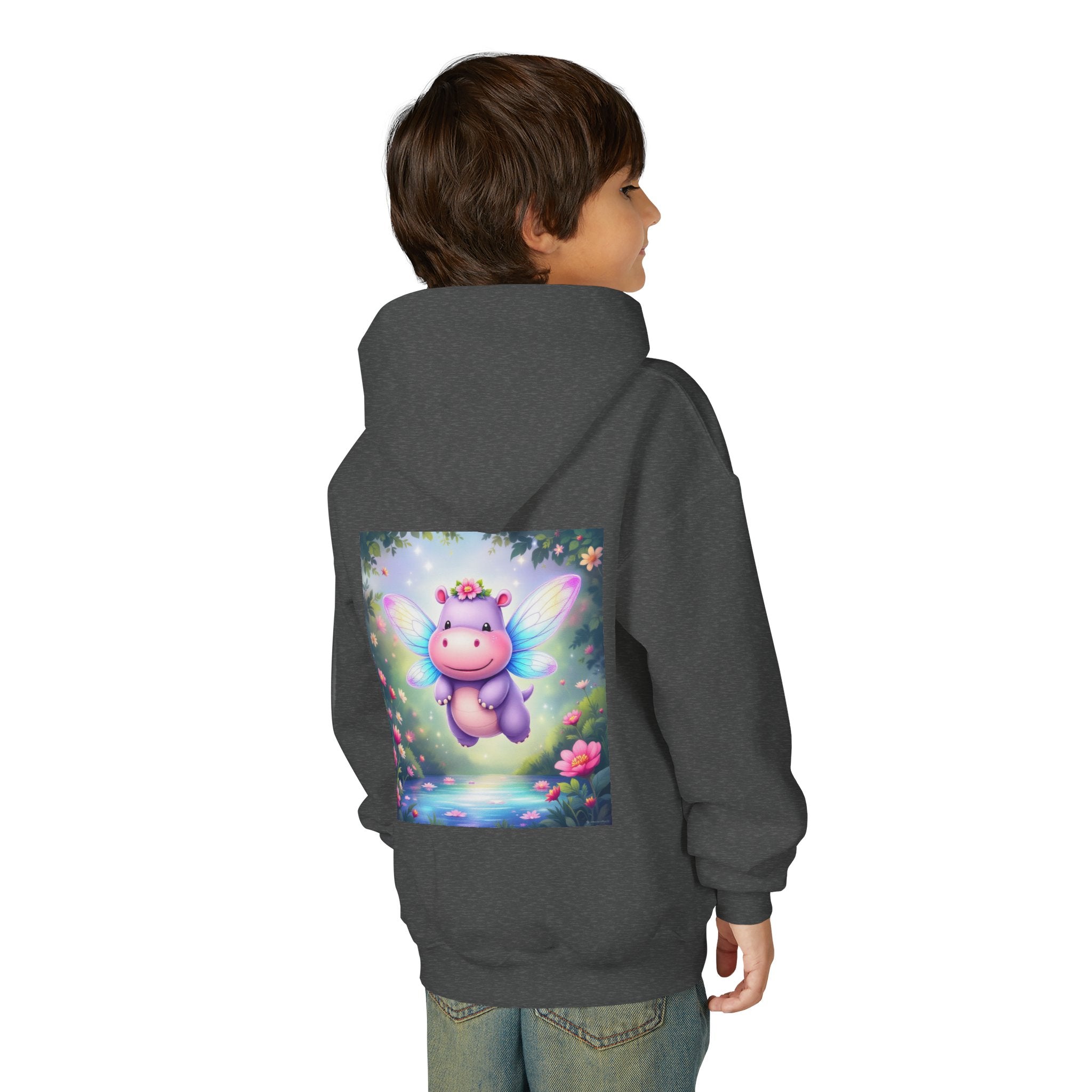 Whimsical Fairy Hippo Hooded Sweatshirt for Kids, Cute Gifts, Cozy Hoodie, Floral Design, Birthday Present