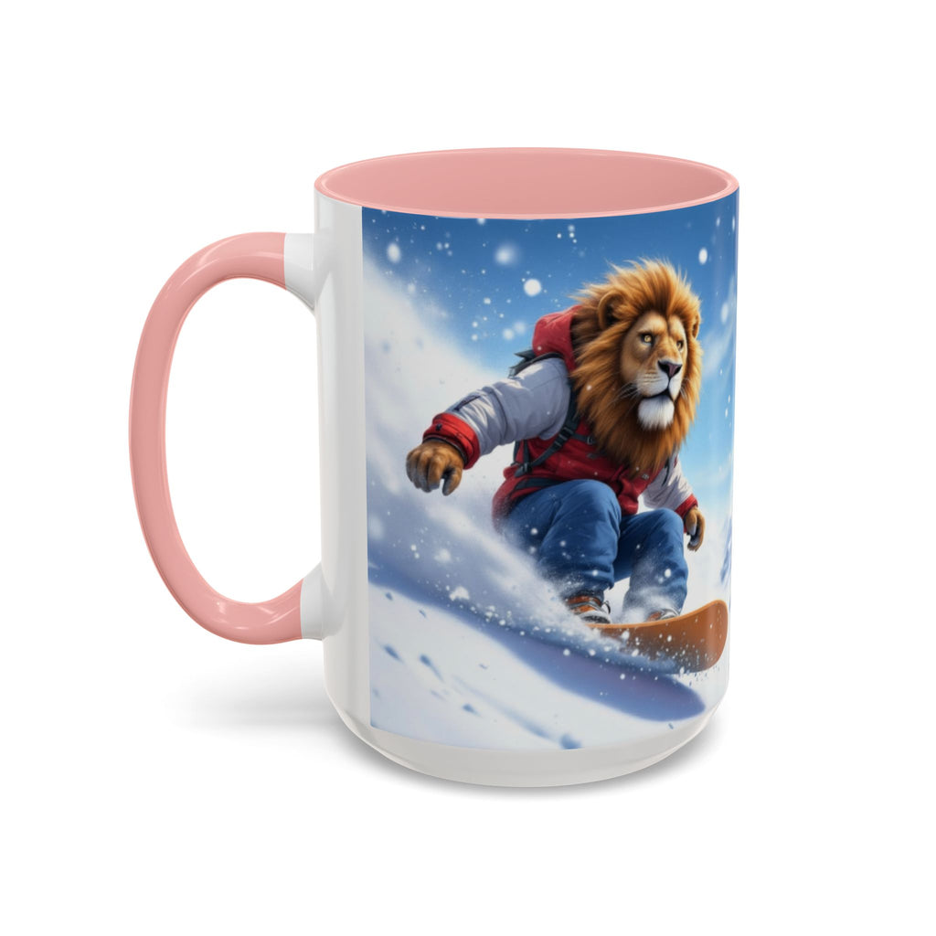 Snowboarding Lion Coffee Mug — Winter Sports Animal Art 11/15oz