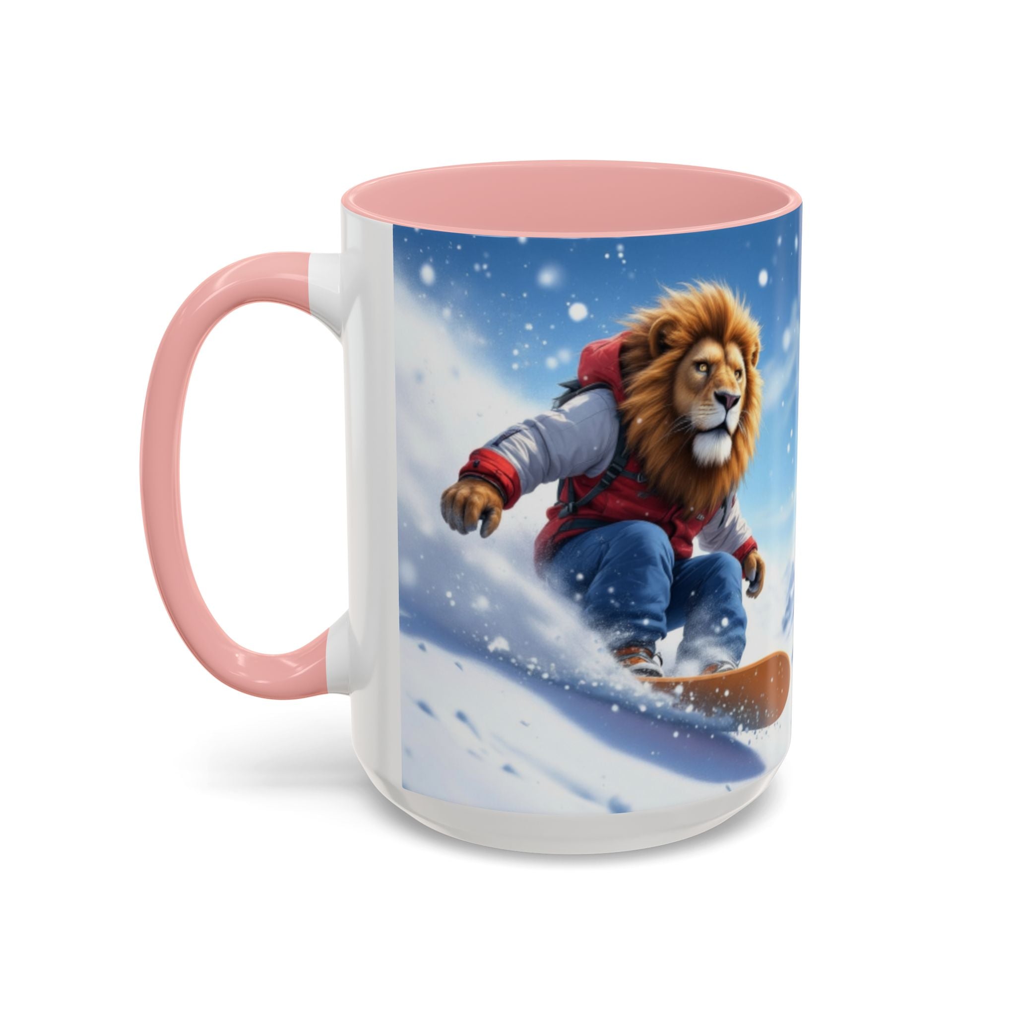Snowboarding Lion Coffee Mug — Winter Sports Animal Art 11/15oz