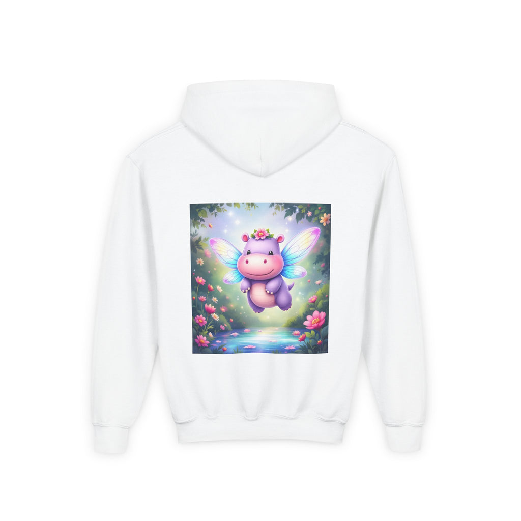 Whimsical Fairy Hippo Hooded Sweatshirt for Kids, Cute Gifts, Cozy Hoodie, Floral Design, Birthday Present