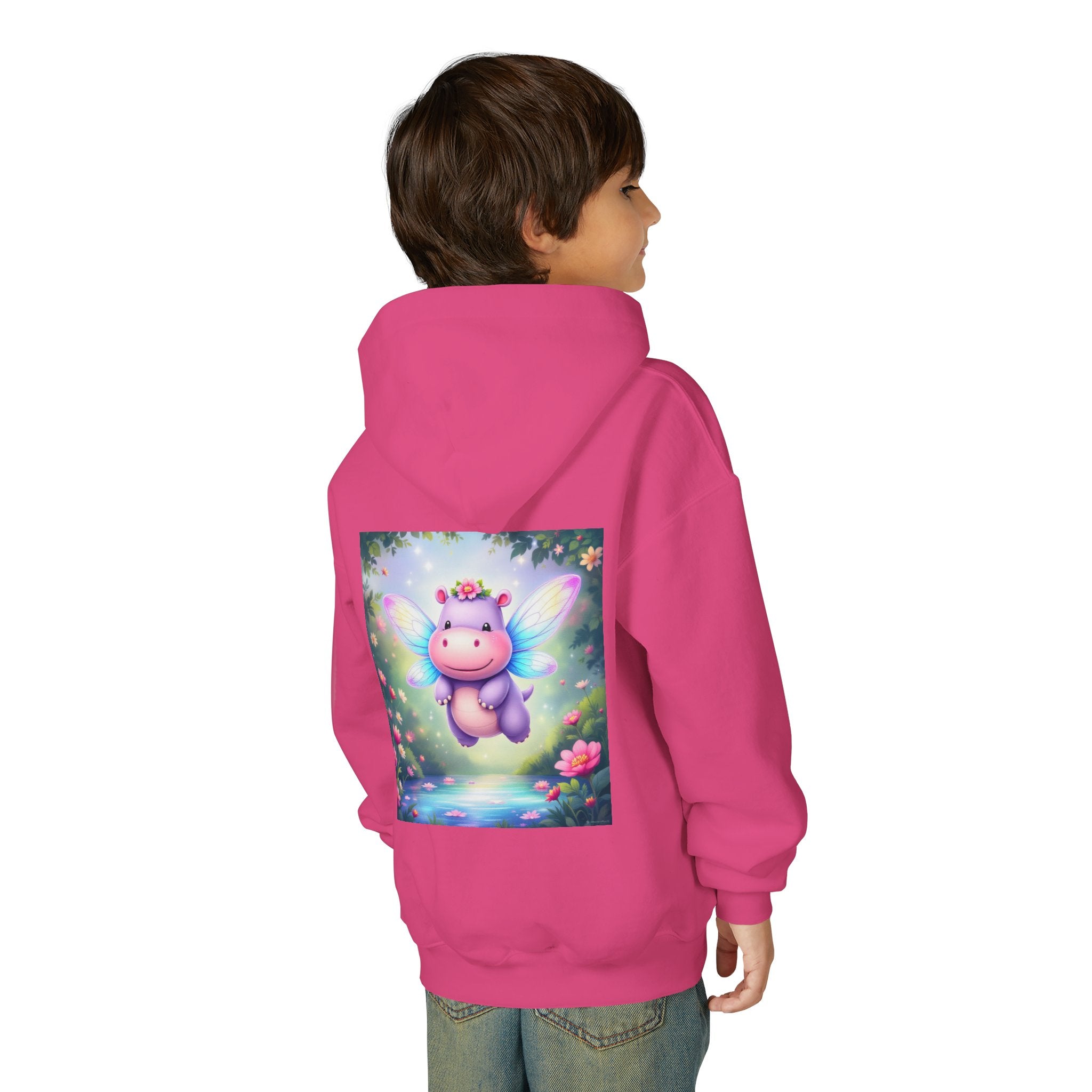 Whimsical Fairy Hippo Hooded Sweatshirt for Kids, Cute Gifts, Cozy Hoodie, Floral Design, Birthday Present