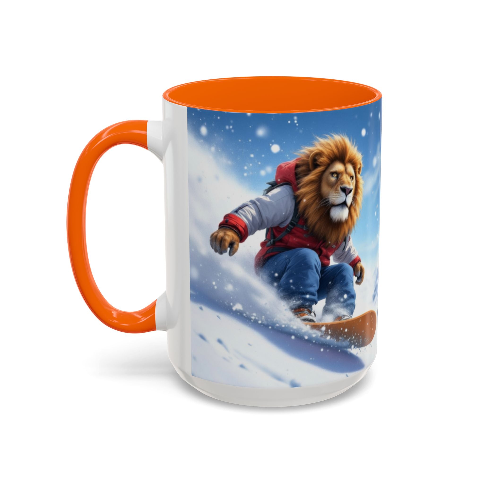 Snowboarding Lion Coffee Mug — Winter Sports Animal Art 11/15oz