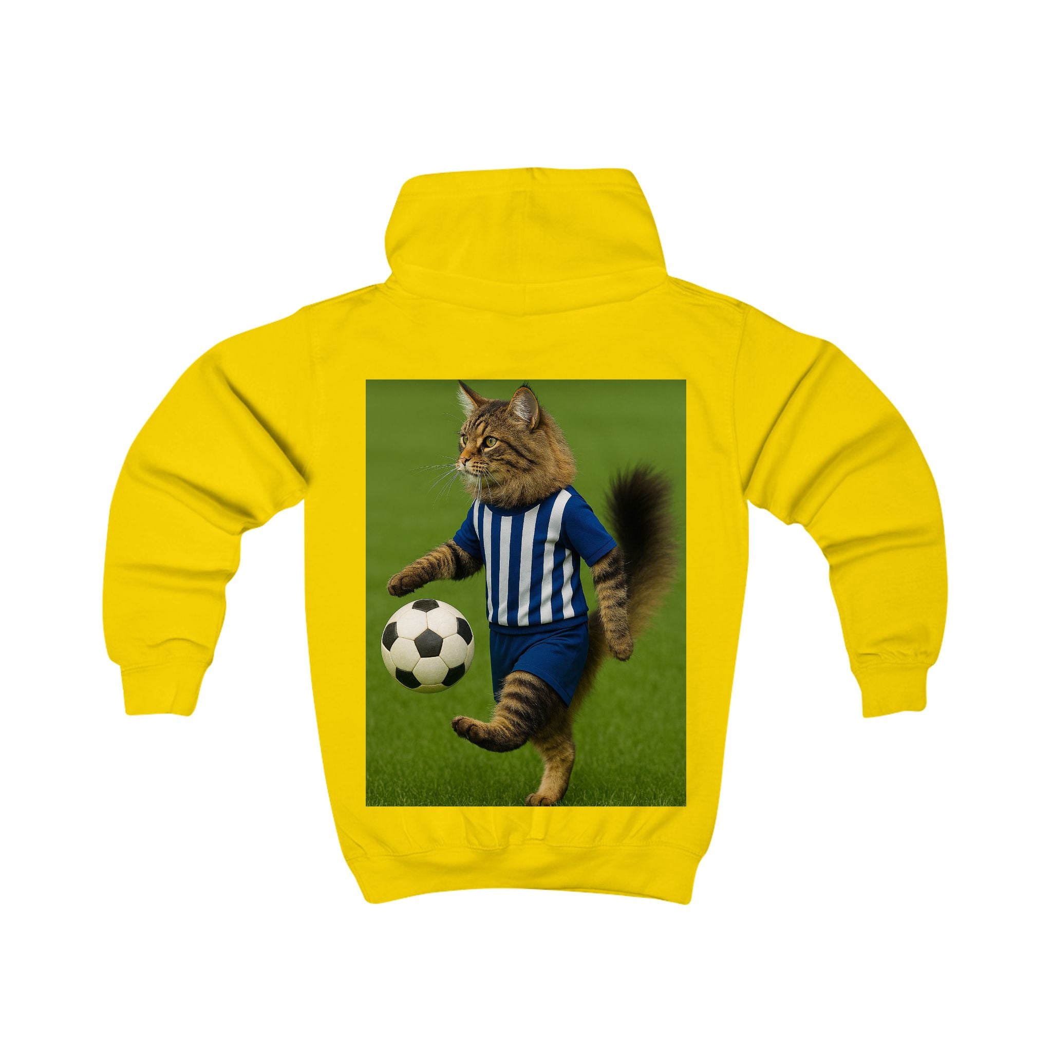Kids Hoodie — Soccer Cat Design: Playful Goal-Scoring Cat for Young Soccer Fans