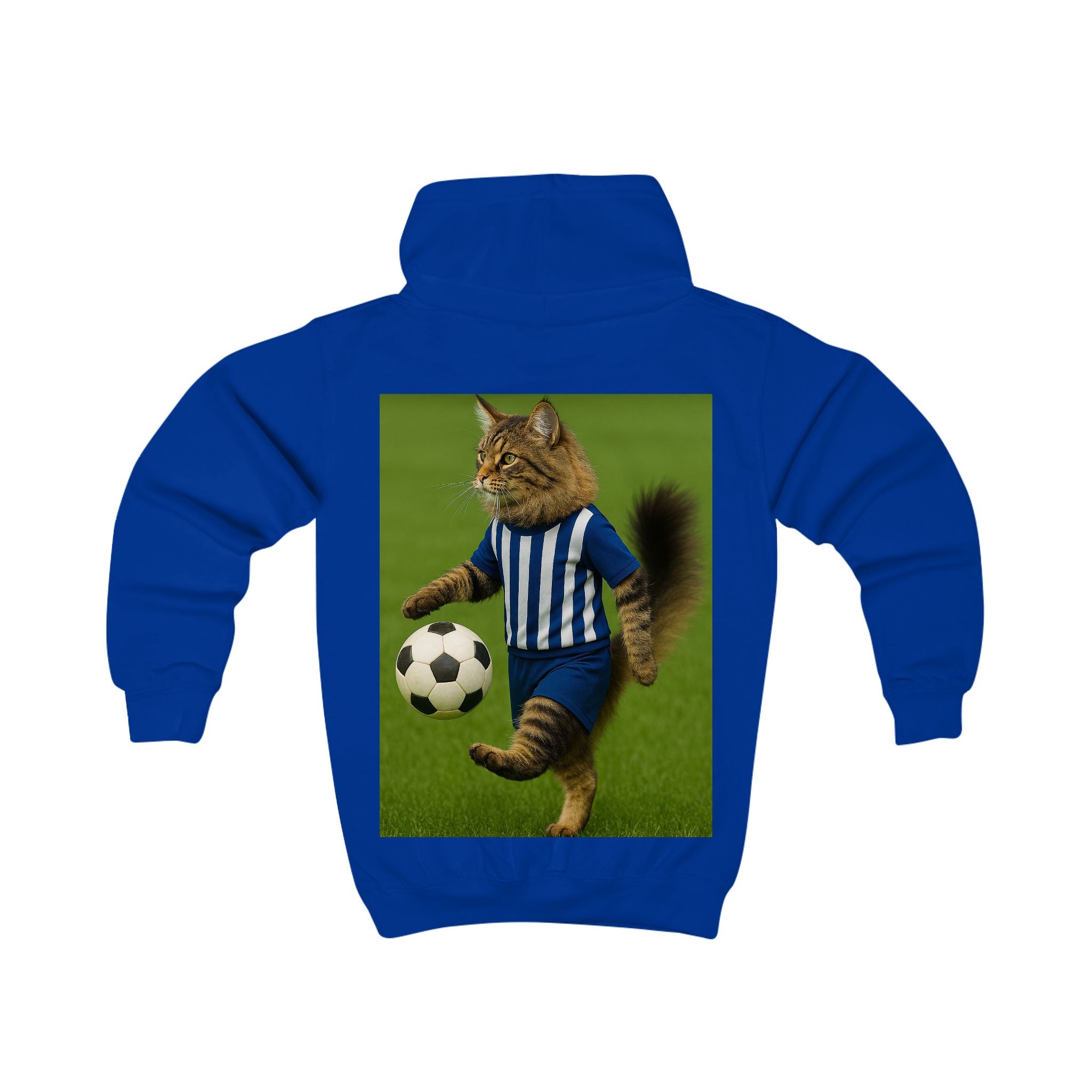 Kids Hoodie — Soccer Cat Design: Playful Goal-Scoring Cat for Young Soccer Fans