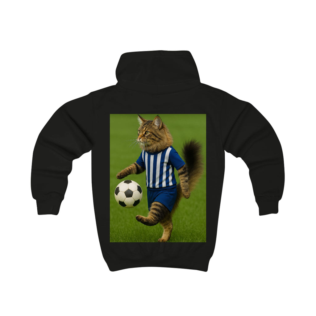Kids Hoodie — Soccer Cat Design: Playful Goal-Scoring Cat for Young Soccer Fans