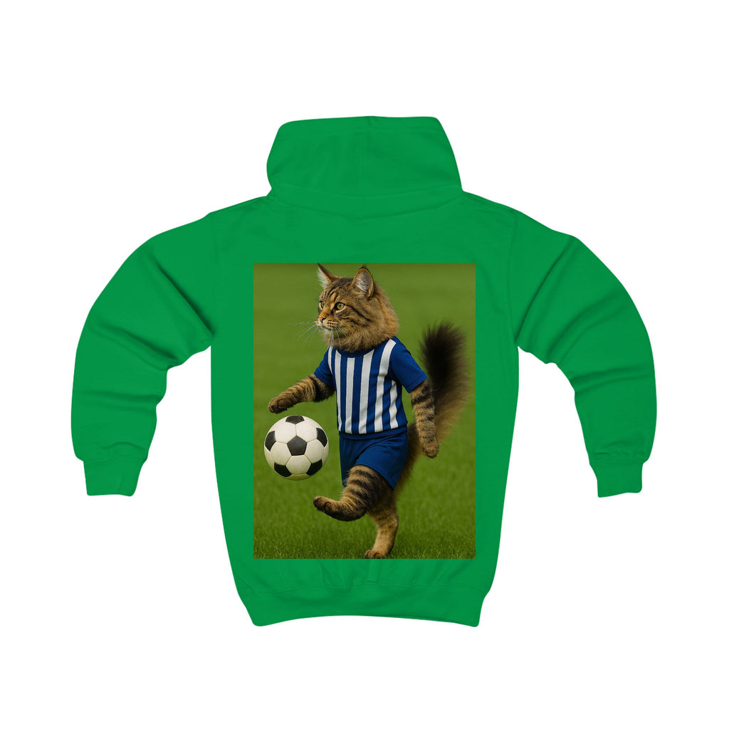 Kids Hoodie — Soccer Cat Design: Playful Goal-Scoring Cat for Young Soccer Fans