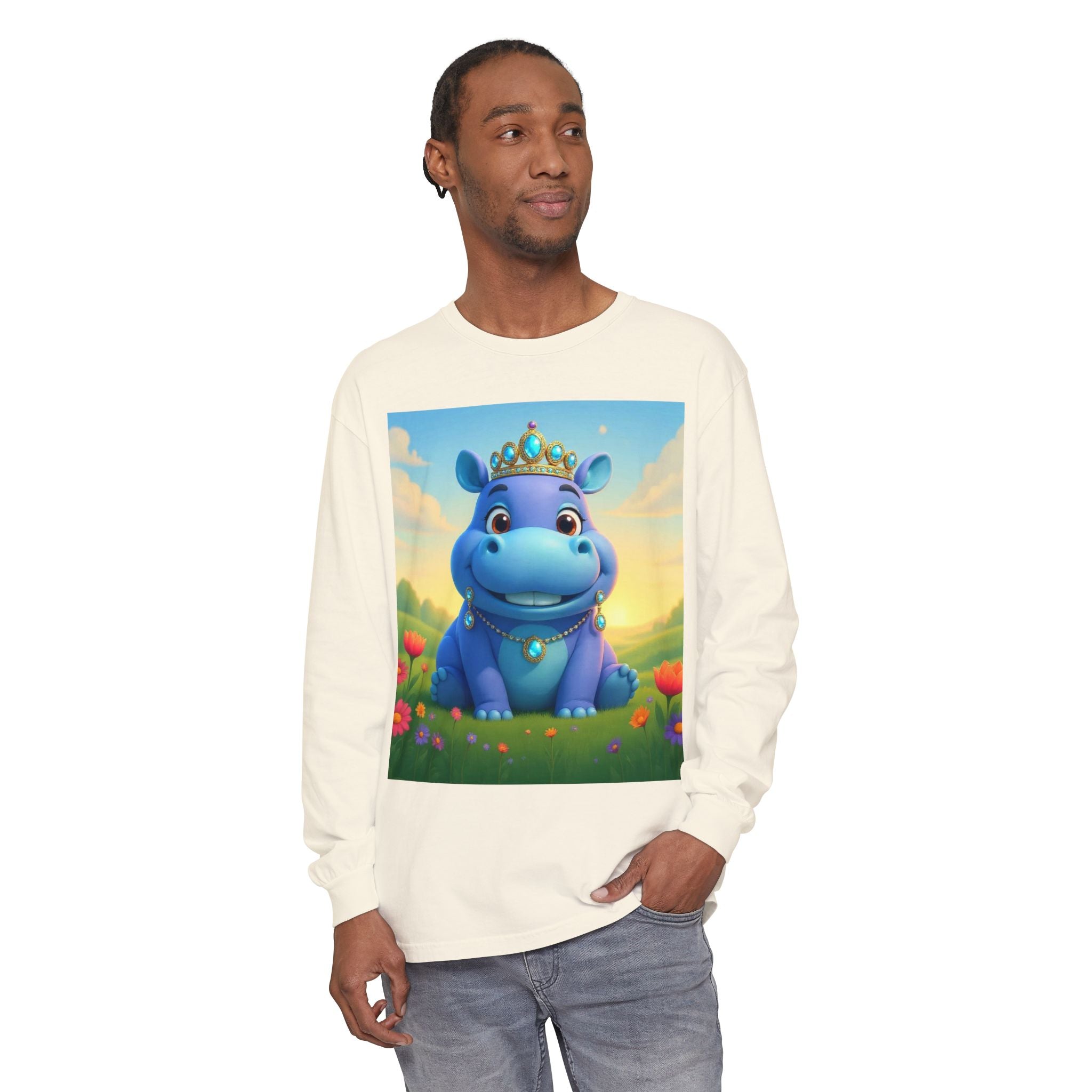 Whimsical Princess Hippo Long Sleeve T-Shirt