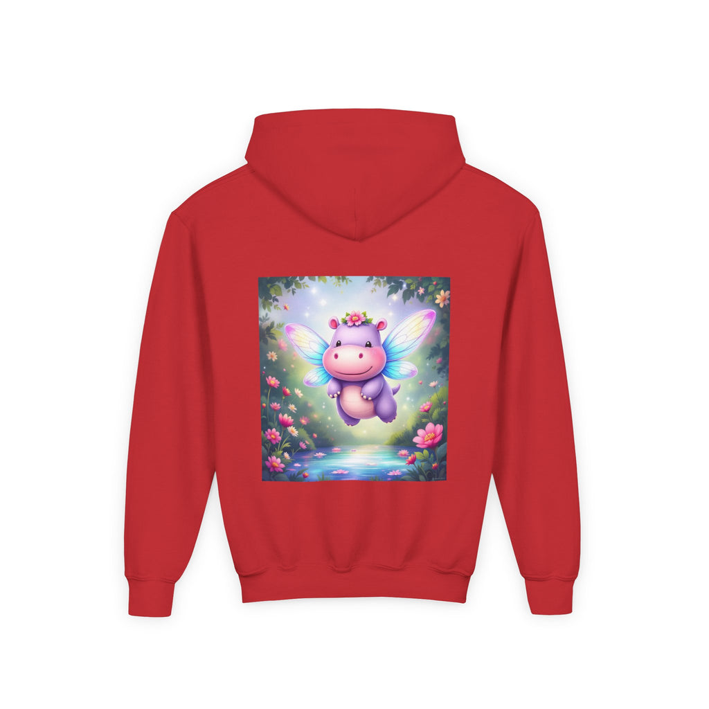 Whimsical Fairy Hippo Hooded Sweatshirt for Kids, Cute Gifts, Cozy Hoodie, Floral Design, Birthday Present