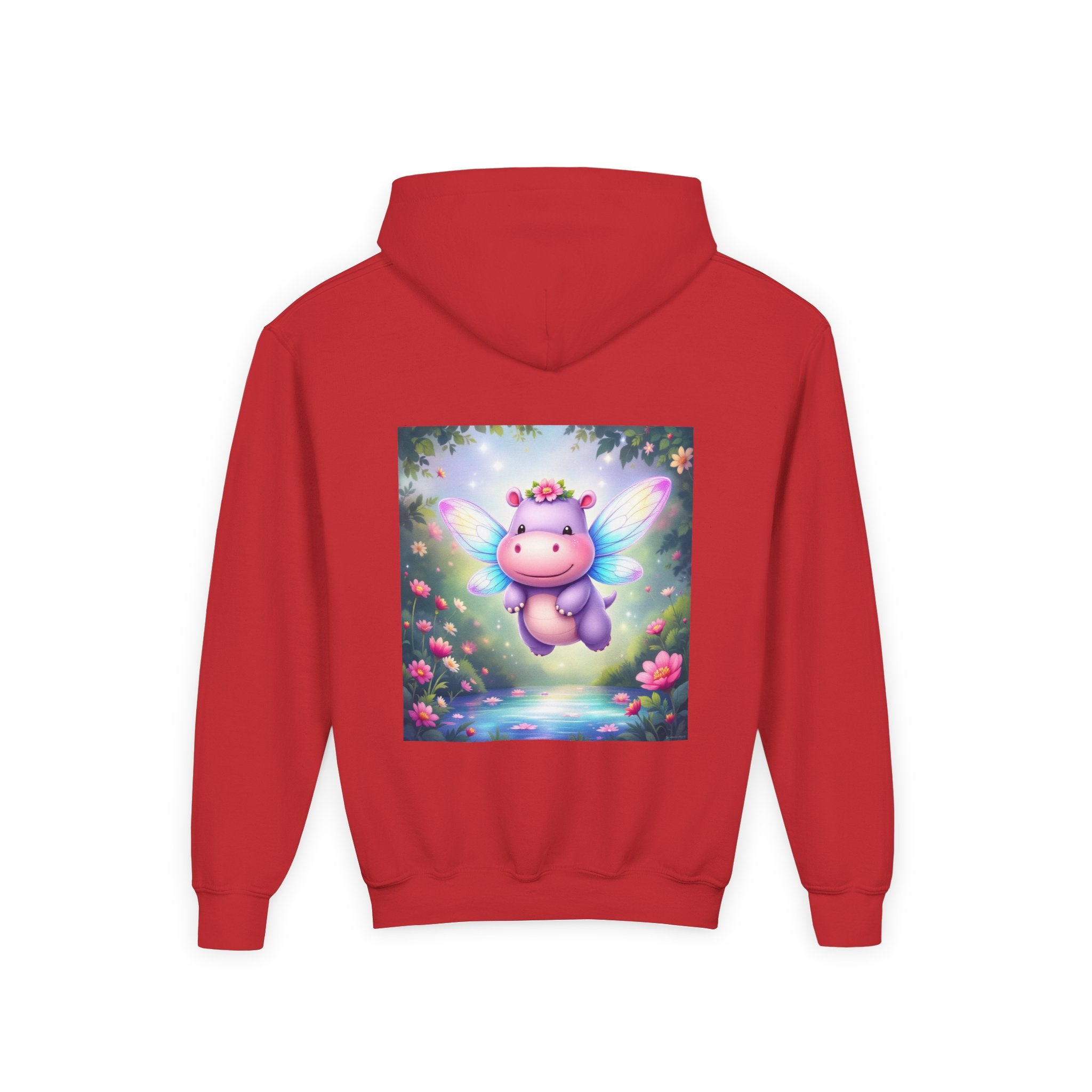 Whimsical Fairy Hippo Hooded Sweatshirt for Kids, Cute Gifts, Cozy Hoodie, Floral Design, Birthday Present