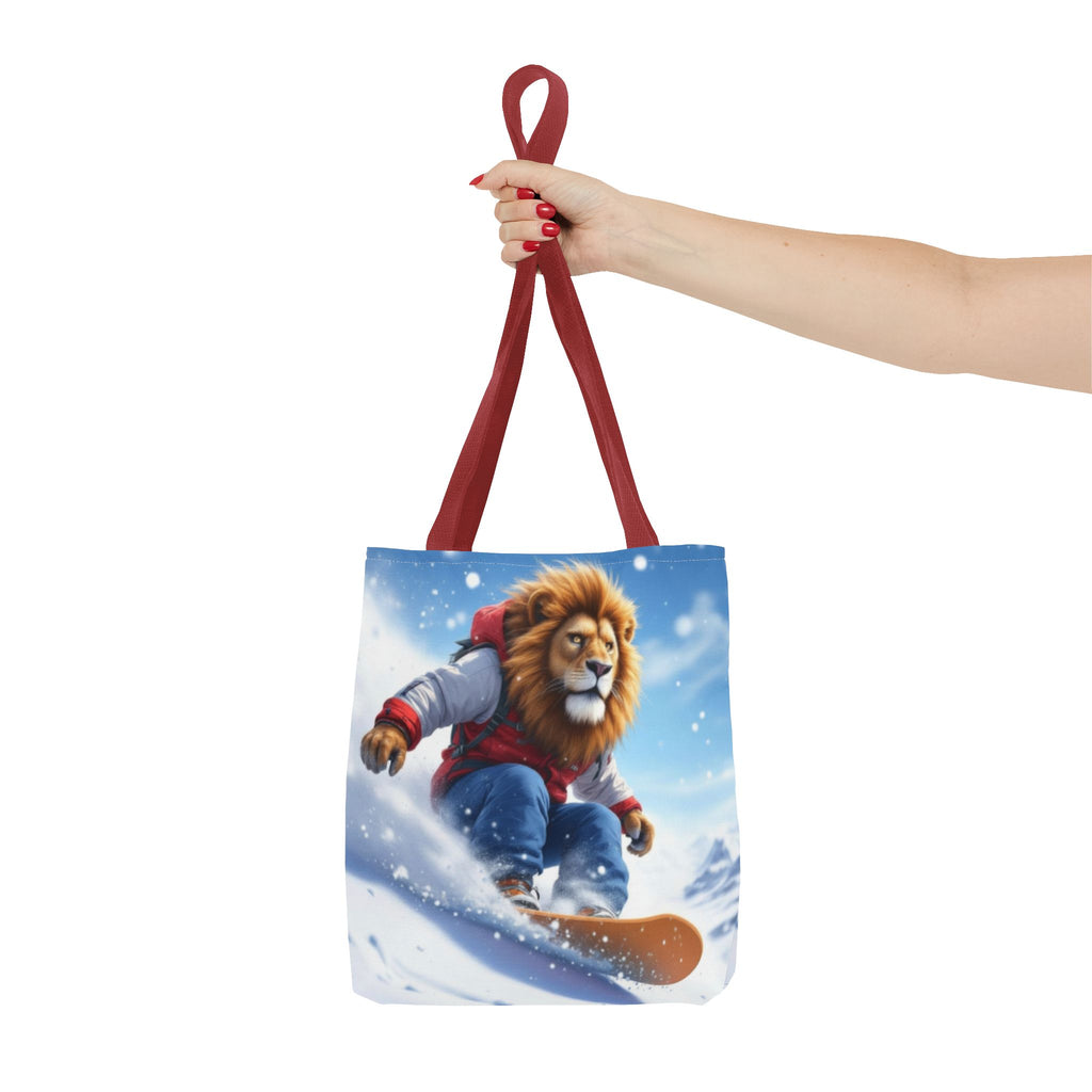 Snowboarding Lion Tote Bag — Cute Winter Animal Skiing Canvas Tote