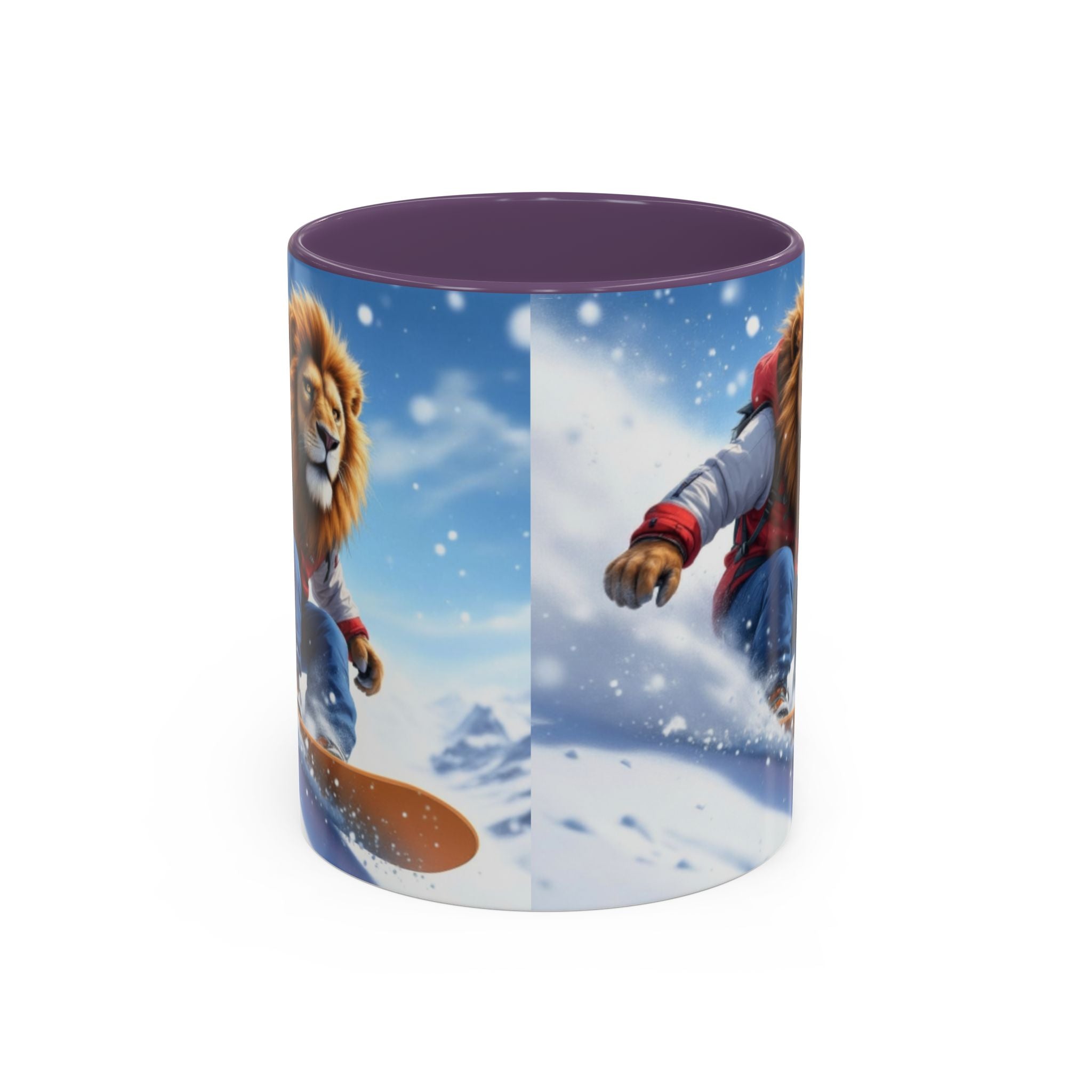 Snowboarding Lion Coffee Mug — Winter Sports Animal Art 11/15oz