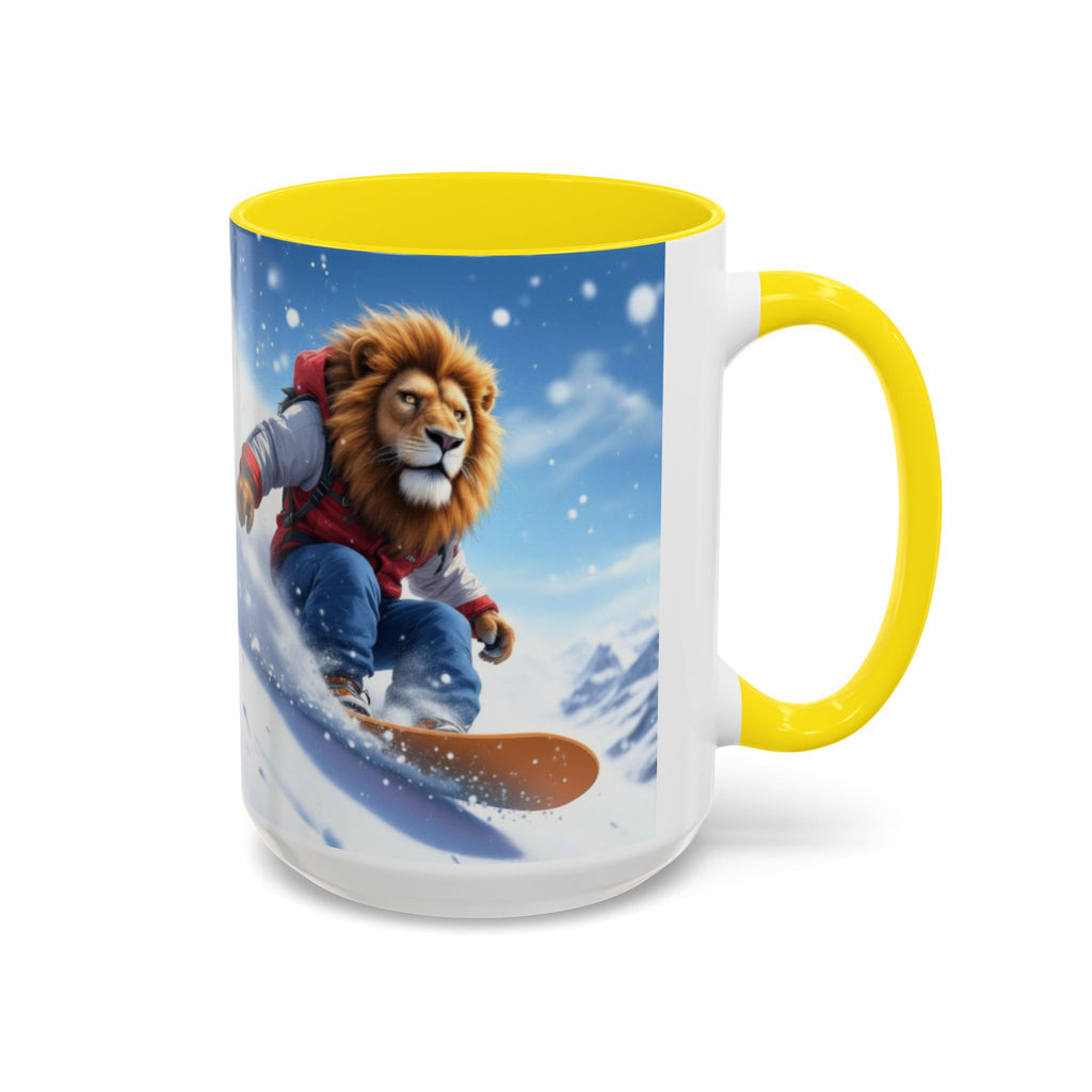 Snowboarding Lion Coffee Mug — Winter Sports Animal Art 11/15oz