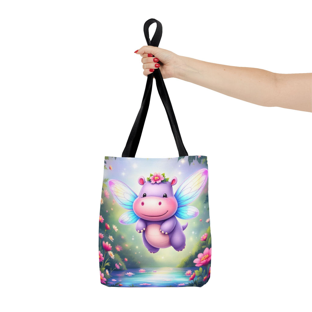 Cute Fairy Hippo Tote Bag — Magical Flower Wings All-Over Print