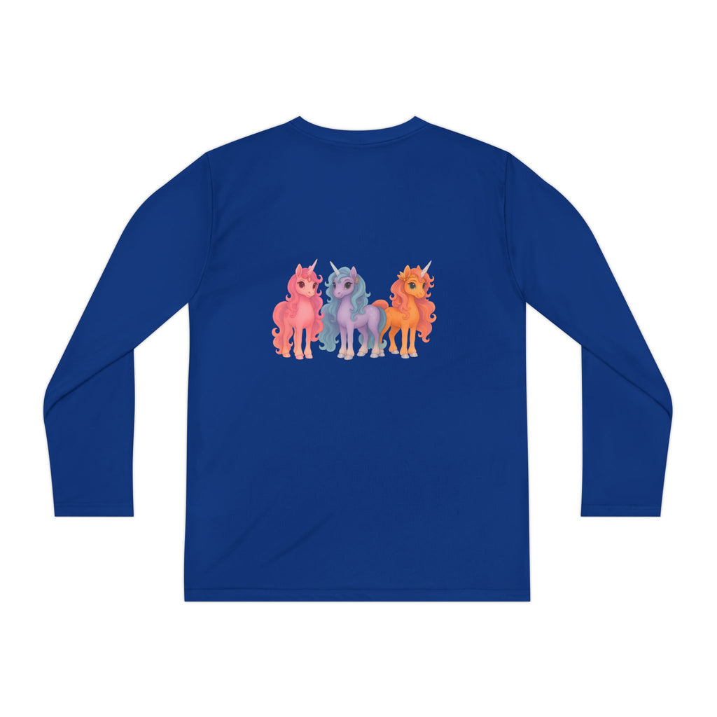 Youth Long Sleeve Tee — Colorful Cartoon Ponies Graphic