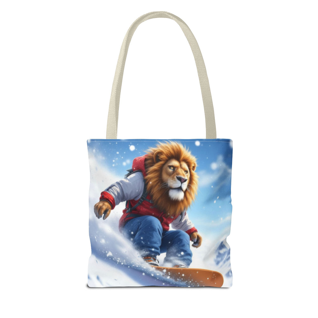 Snowboarding Lion Tote Bag — Cute Winter Animal Skiing Canvas Tote