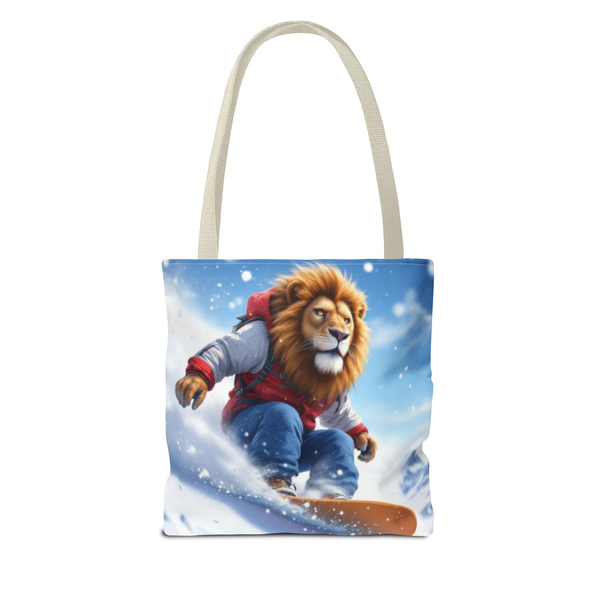 Snowboarding Lion Tote Bag — Cute Winter Animal Skiing Canvas Tote