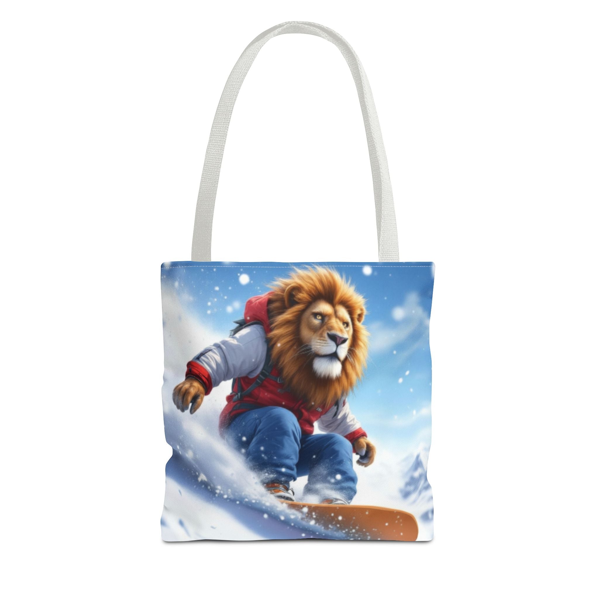 Snowboarding Lion Tote Bag — Cute Winter Animal Skiing Canvas Tote