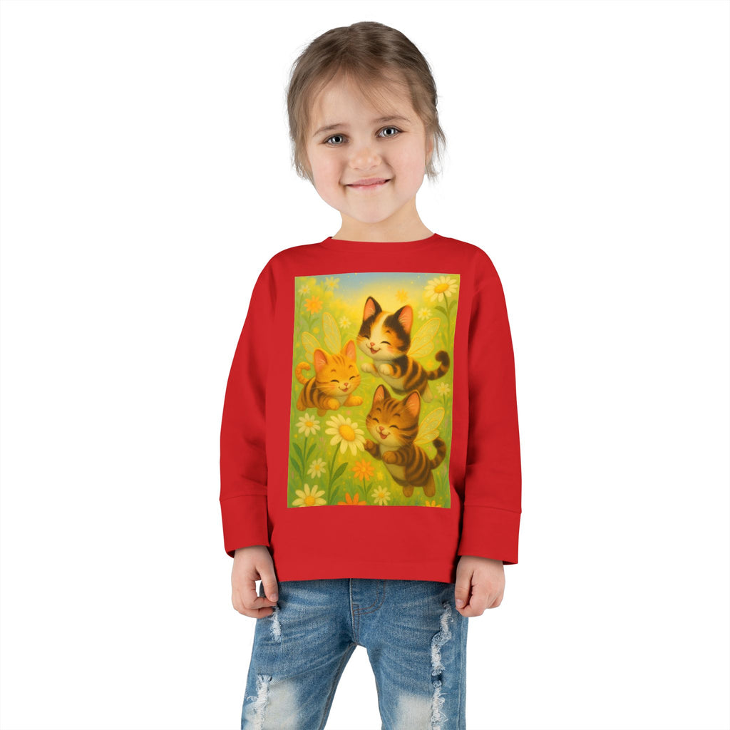 Toddler Tee - Whimsical Trio of Bumble Cats Playing in the Garden