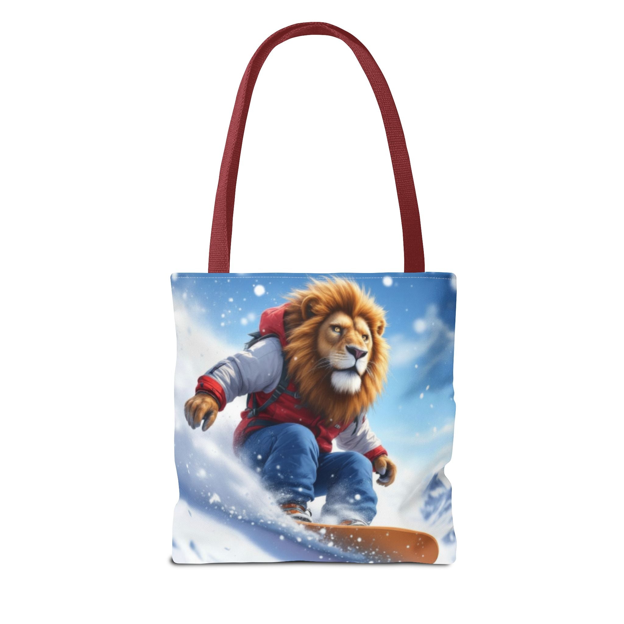 Snowboarding Lion Tote Bag — Cute Winter Animal Skiing Canvas Tote