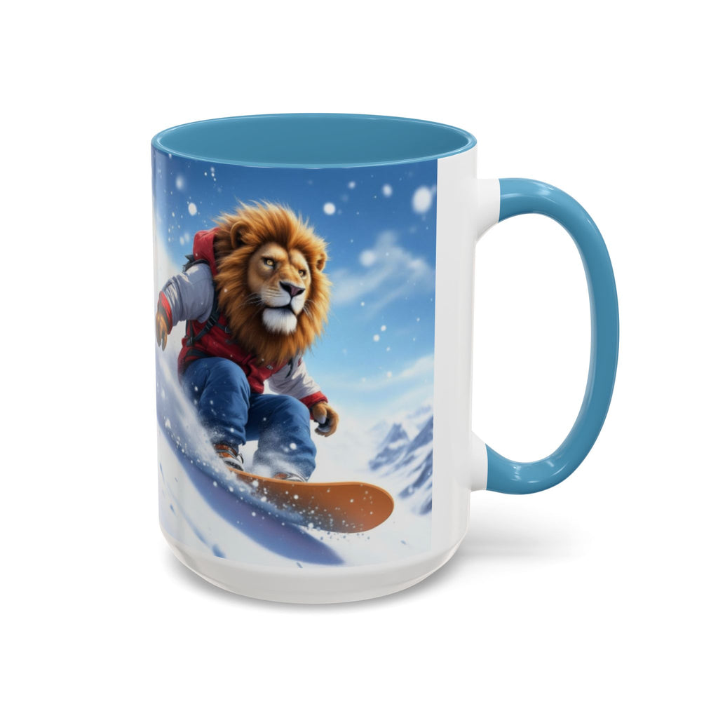 Snowboarding Lion Coffee Mug — Winter Sports Animal Art 11/15oz