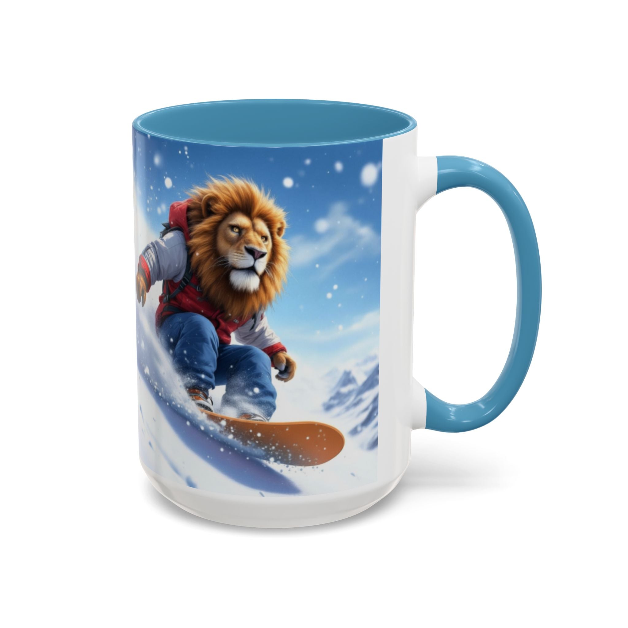 Snowboarding Lion Coffee Mug — Winter Sports Animal Art 11/15oz