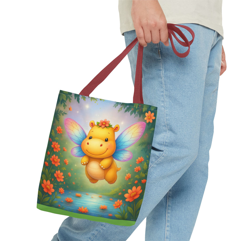 Fairy Hippo Tote Bag — Cute Floral Magic Wings Canvas Tote