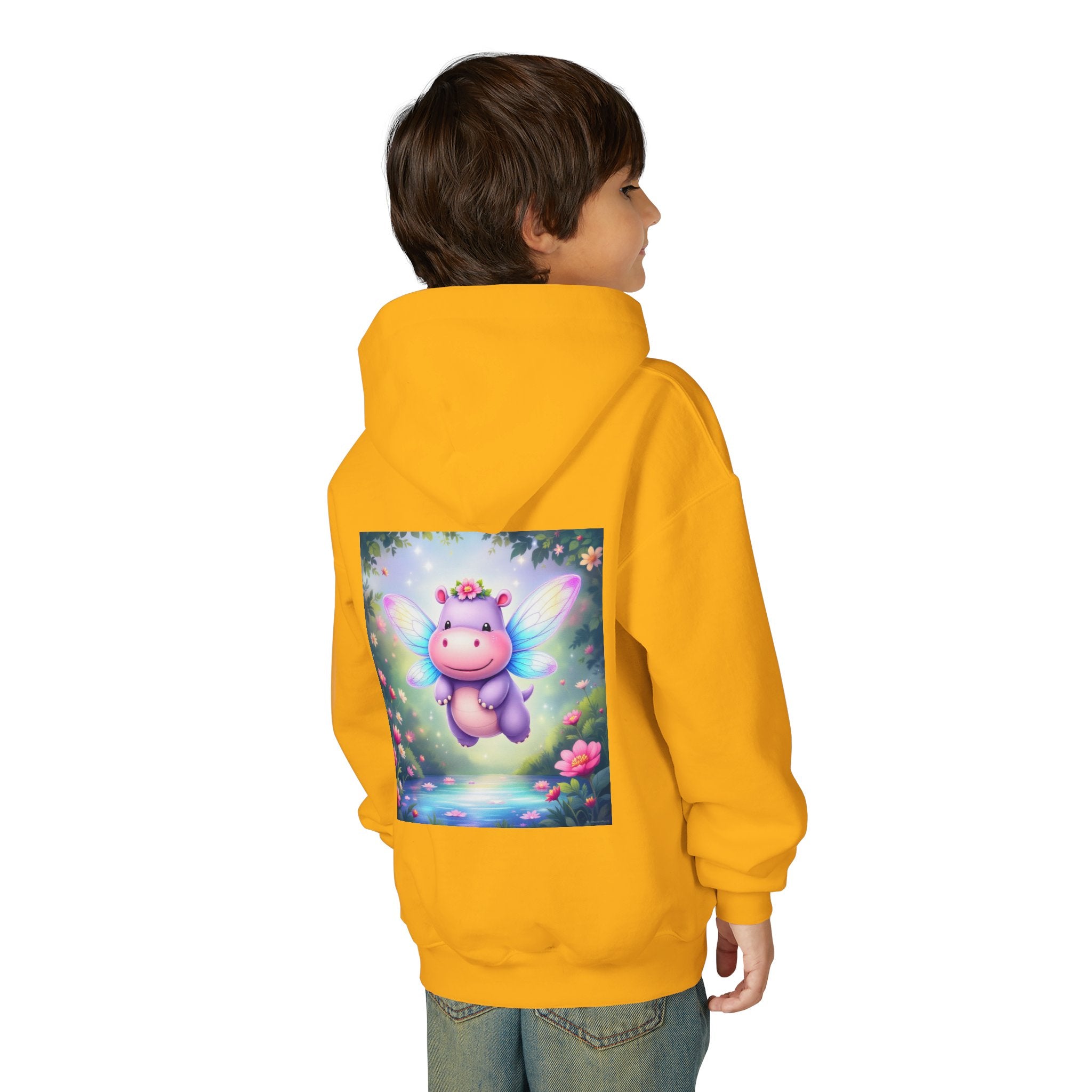 Whimsical Fairy Hippo Hooded Sweatshirt for Kids, Cute Gifts, Cozy Hoodie, Floral Design, Birthday Present