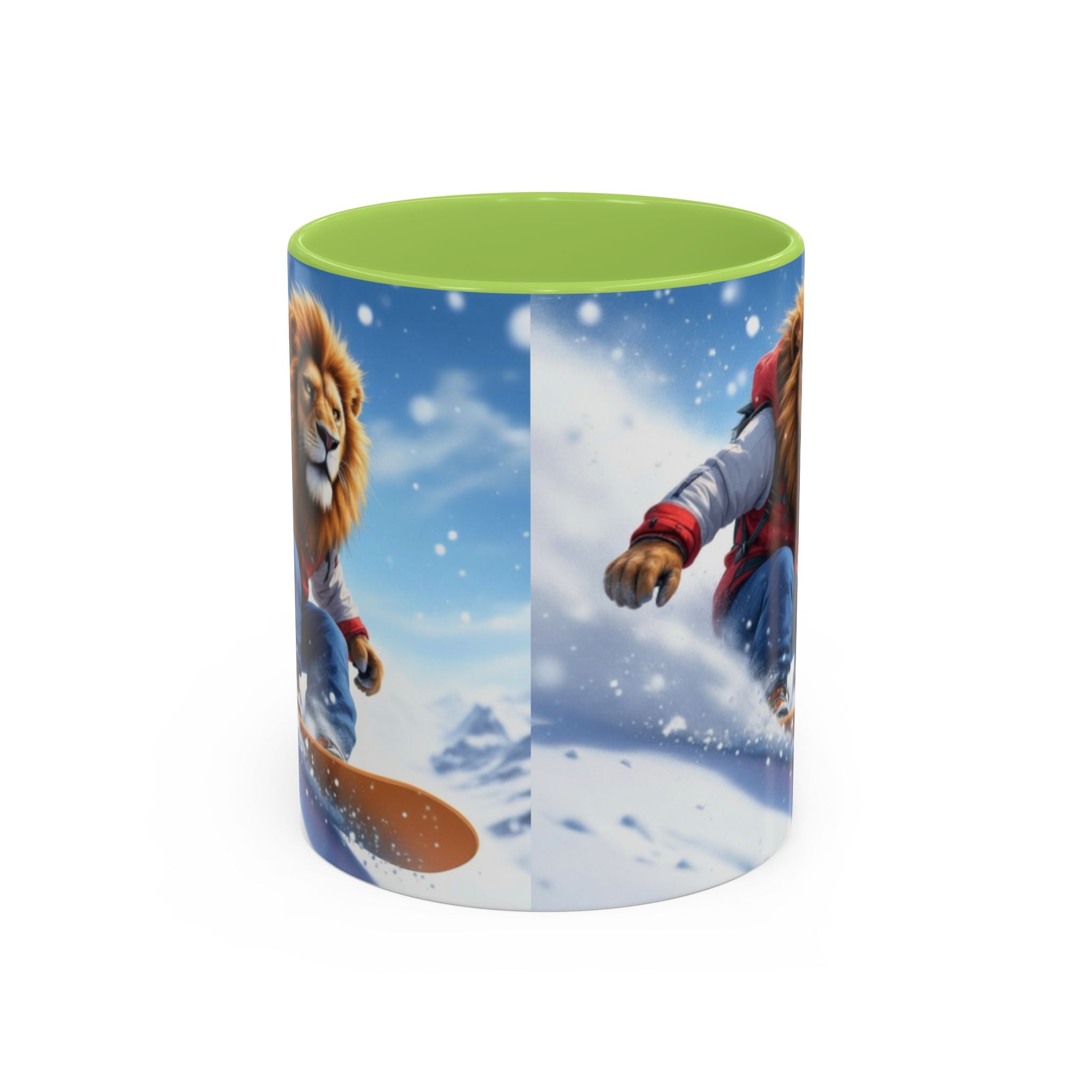 Snowboarding Lion Coffee Mug — Winter Sports Animal Art 11/15oz