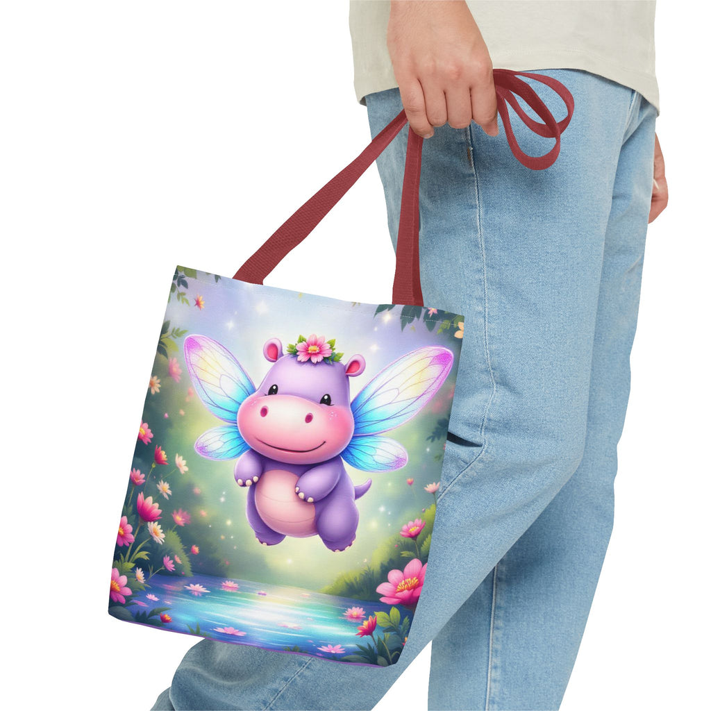 Cute Fairy Hippo Tote Bag — Magical Flower Wings All-Over Print
