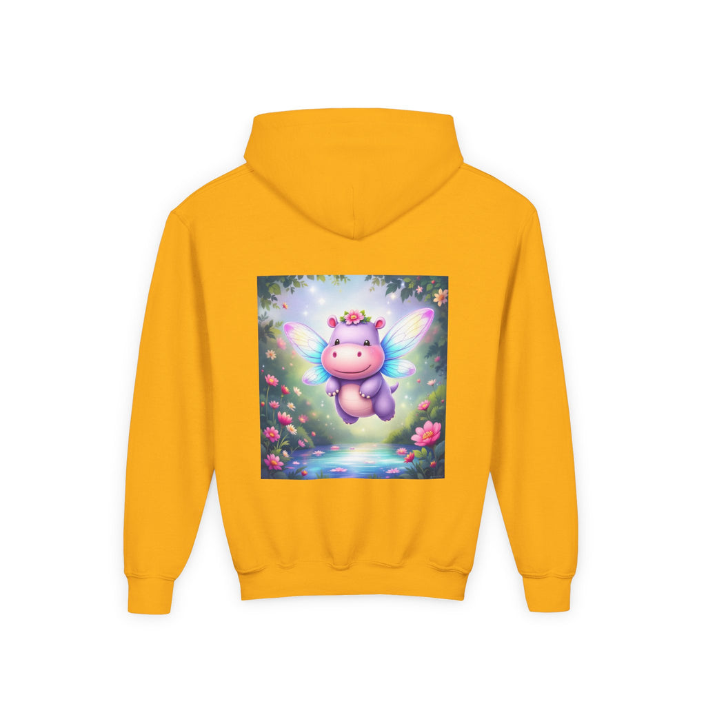 Whimsical Fairy Hippo Hooded Sweatshirt for Kids, Cute Gifts, Cozy Hoodie, Floral Design, Birthday Present