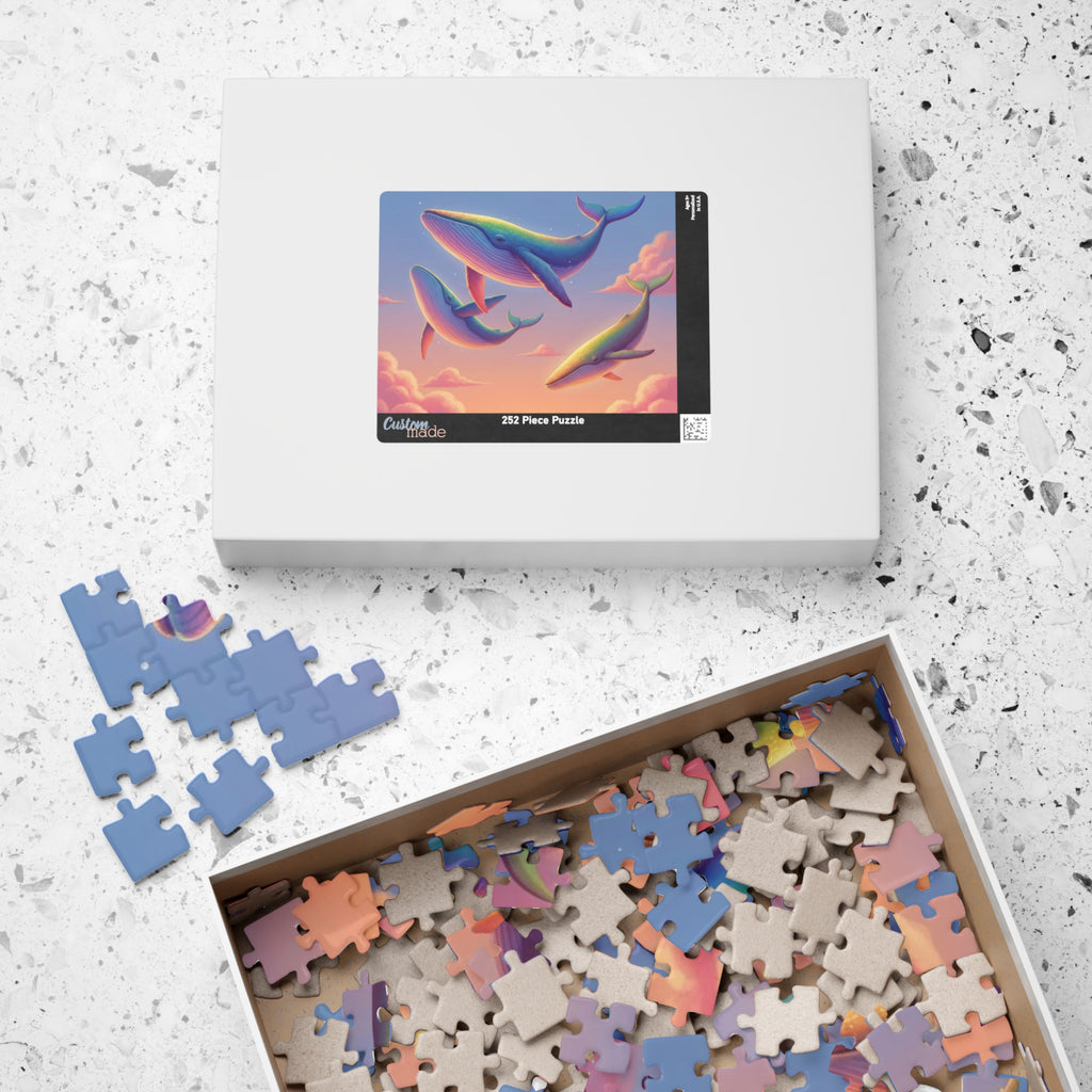 Soaring Rainbow Whales Jigsaw Puzzle — Scenic Ocean Fantasy Puzzle (110/252/520/1014 pcs)