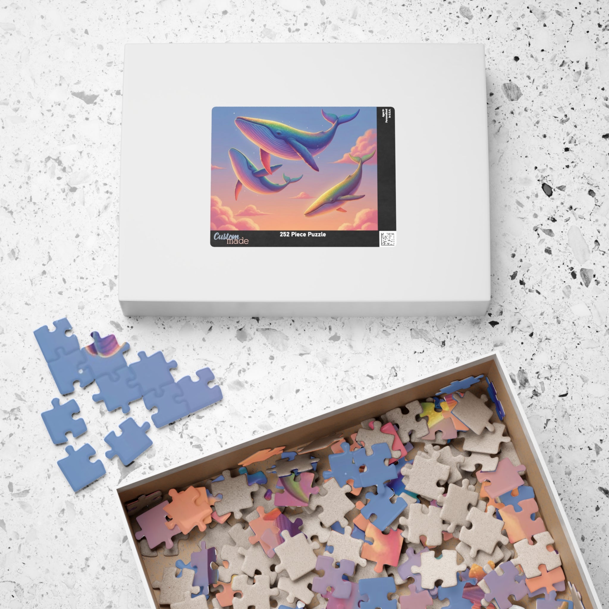 Soaring Rainbow Whales Jigsaw Puzzle — Scenic Ocean Fantasy Puzzle (110/252/520/1014 pcs)